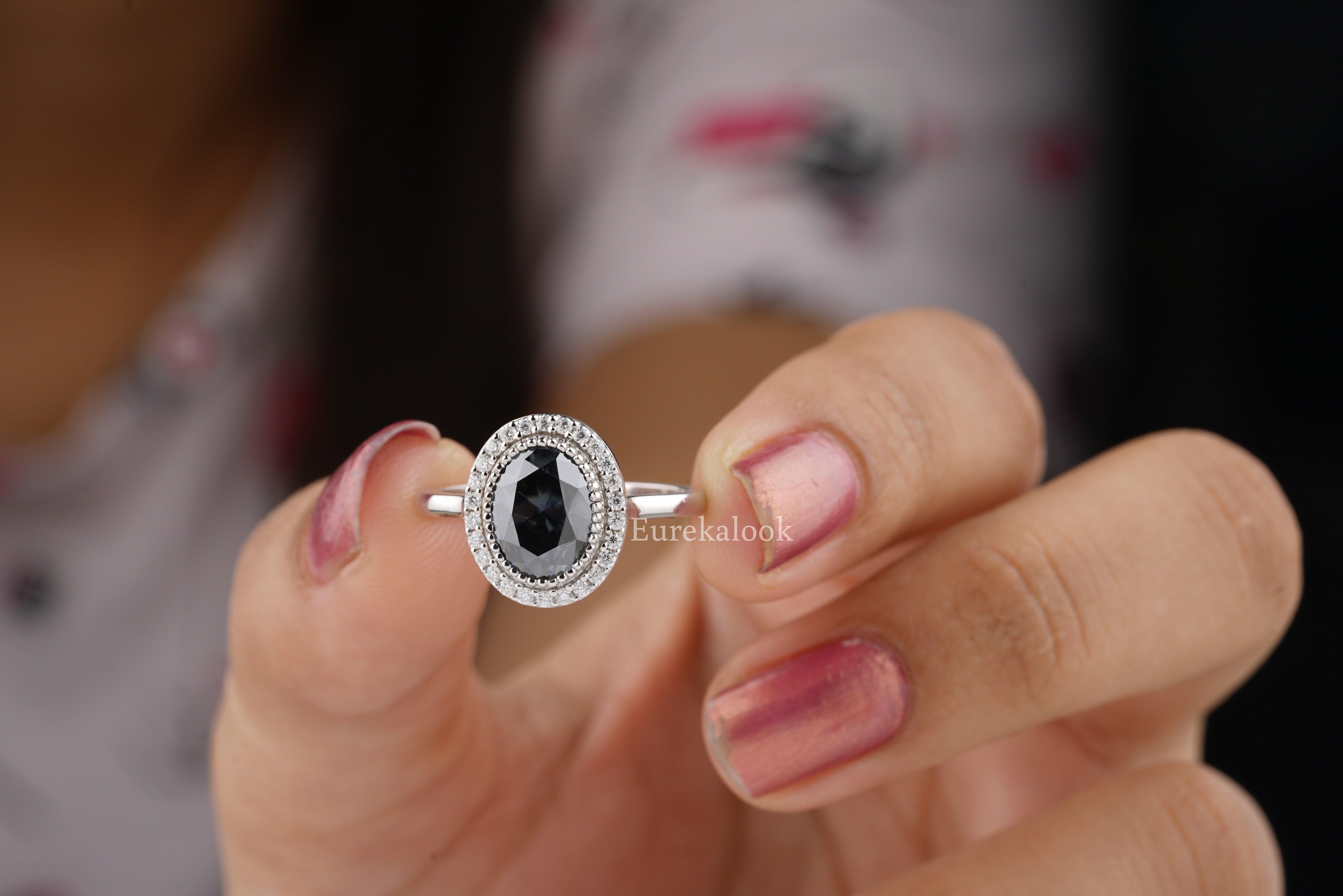 Salt and Pepper Oval Cut Diamond Wedding Ring - Eurekalook