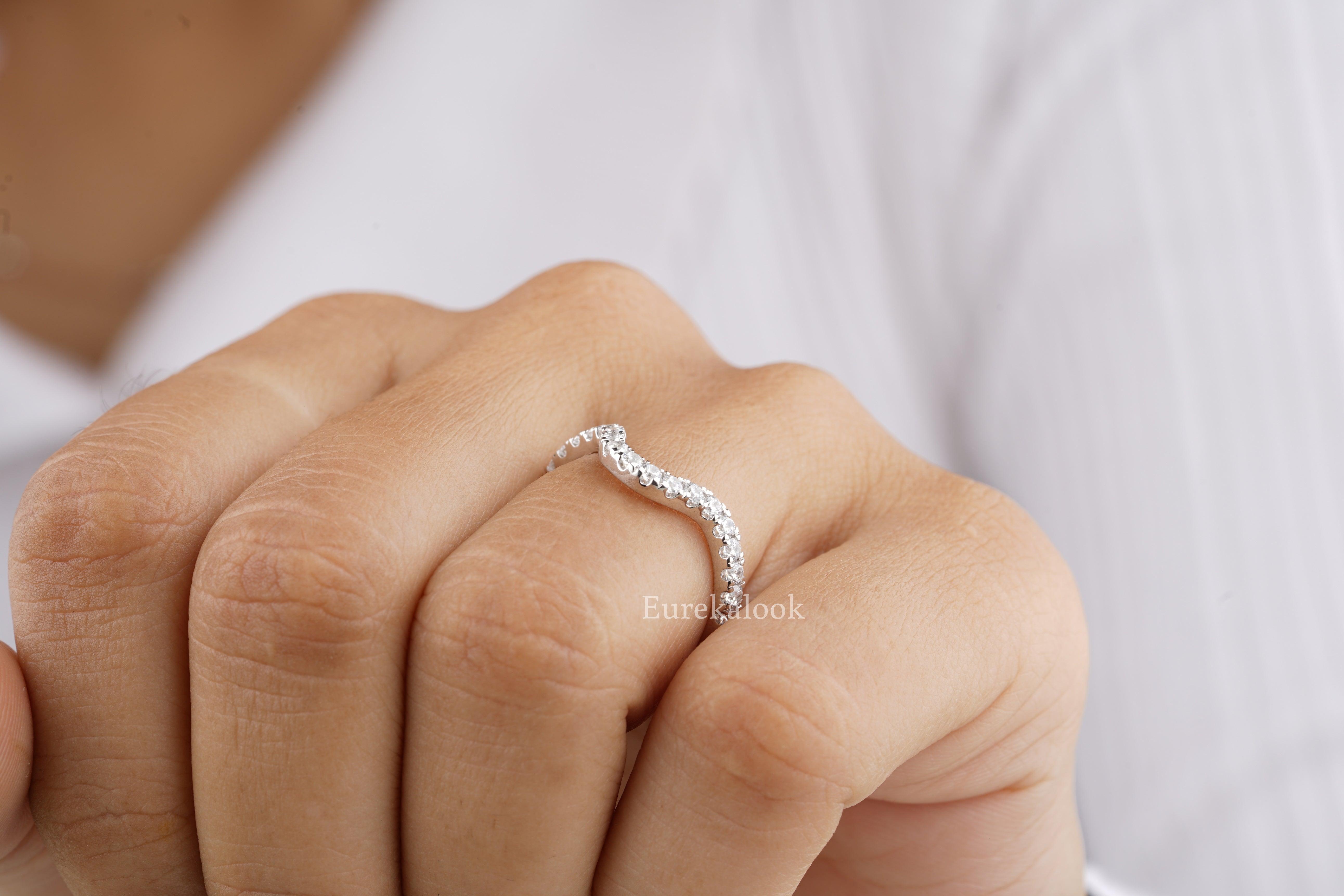 Curved Moissanite Half Eternity Diamond Wedding Band – Eurekalook Curved Moissanite Half Eternity Diamond Wedding Band – Eurekalook