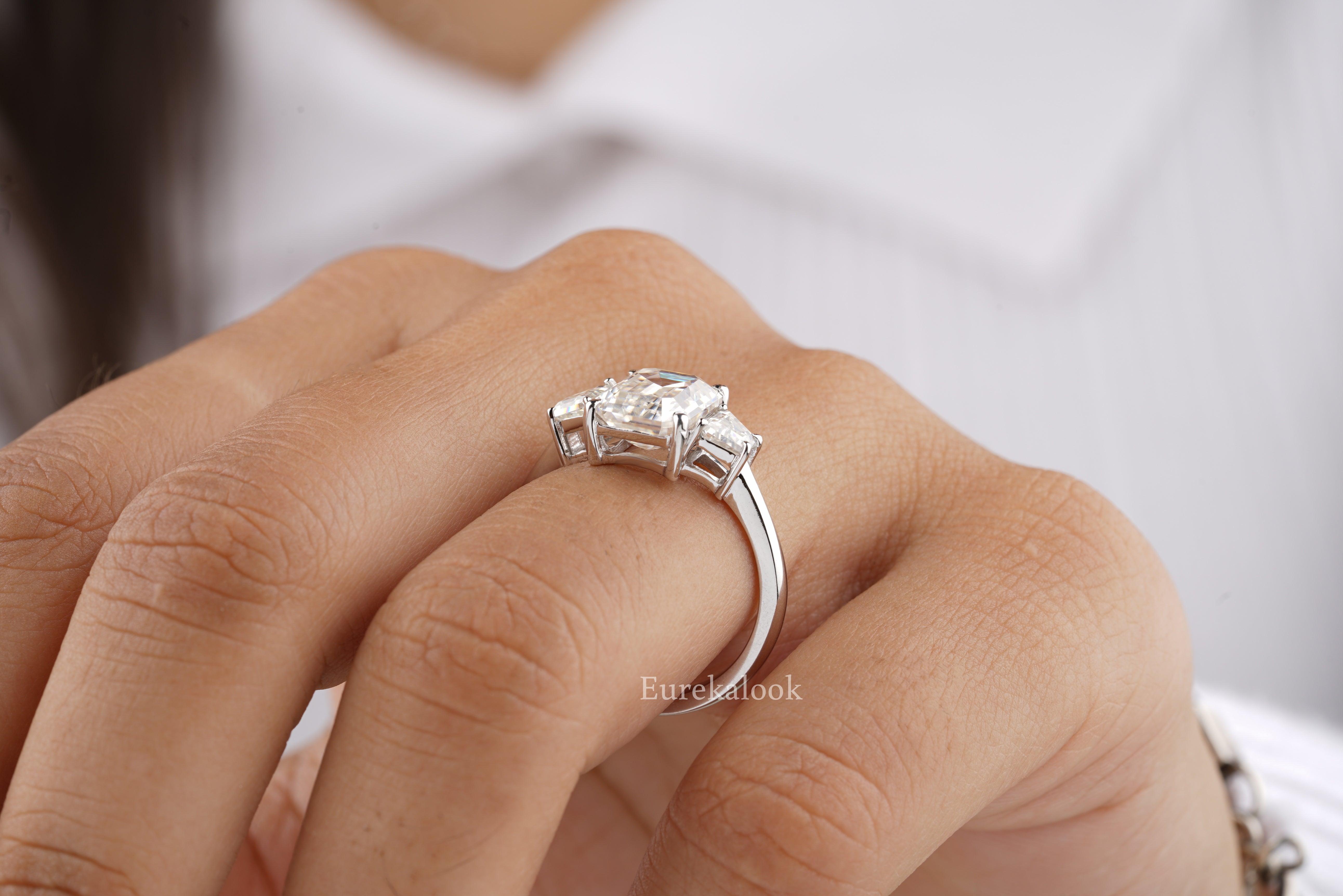 Three Stone Emerald Cut Moissanite Engagement Ring - Eurekalook