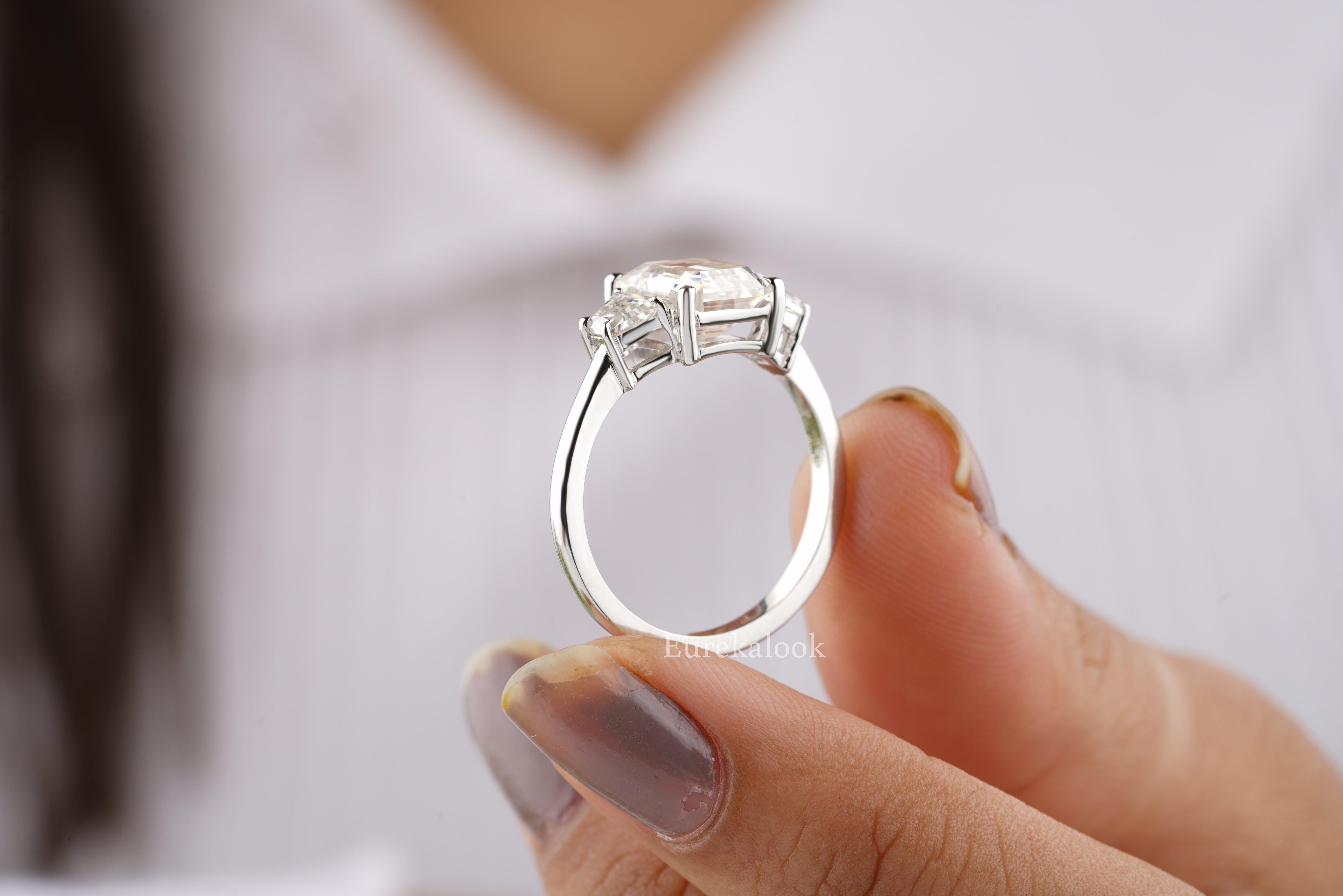 Three Stone Emerald Cut Moissanite Engagement Ring - Eurekalook