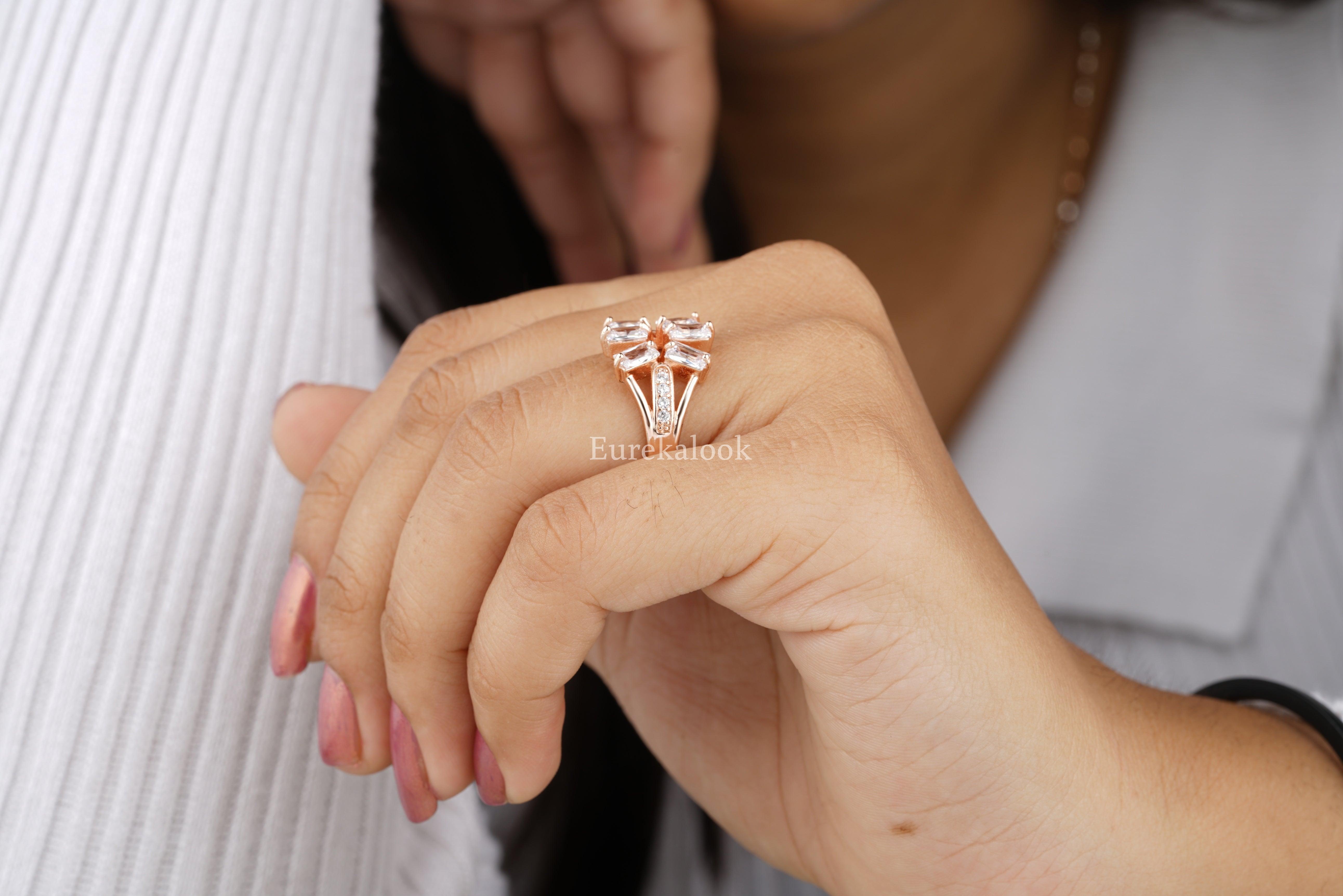 Antique Baguette-Cut Moissanite Diamond Cluster Ring - Eurekalook