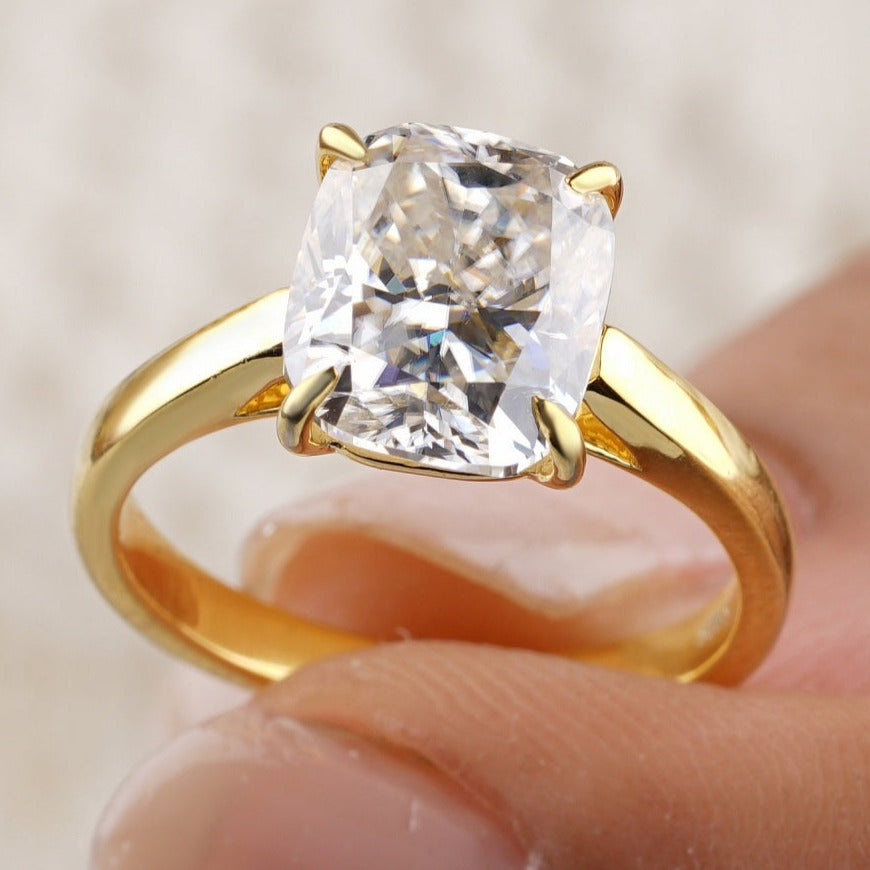 Yellow Gold Cushion Cut Solitaire Engagement Ring - Eurekalook