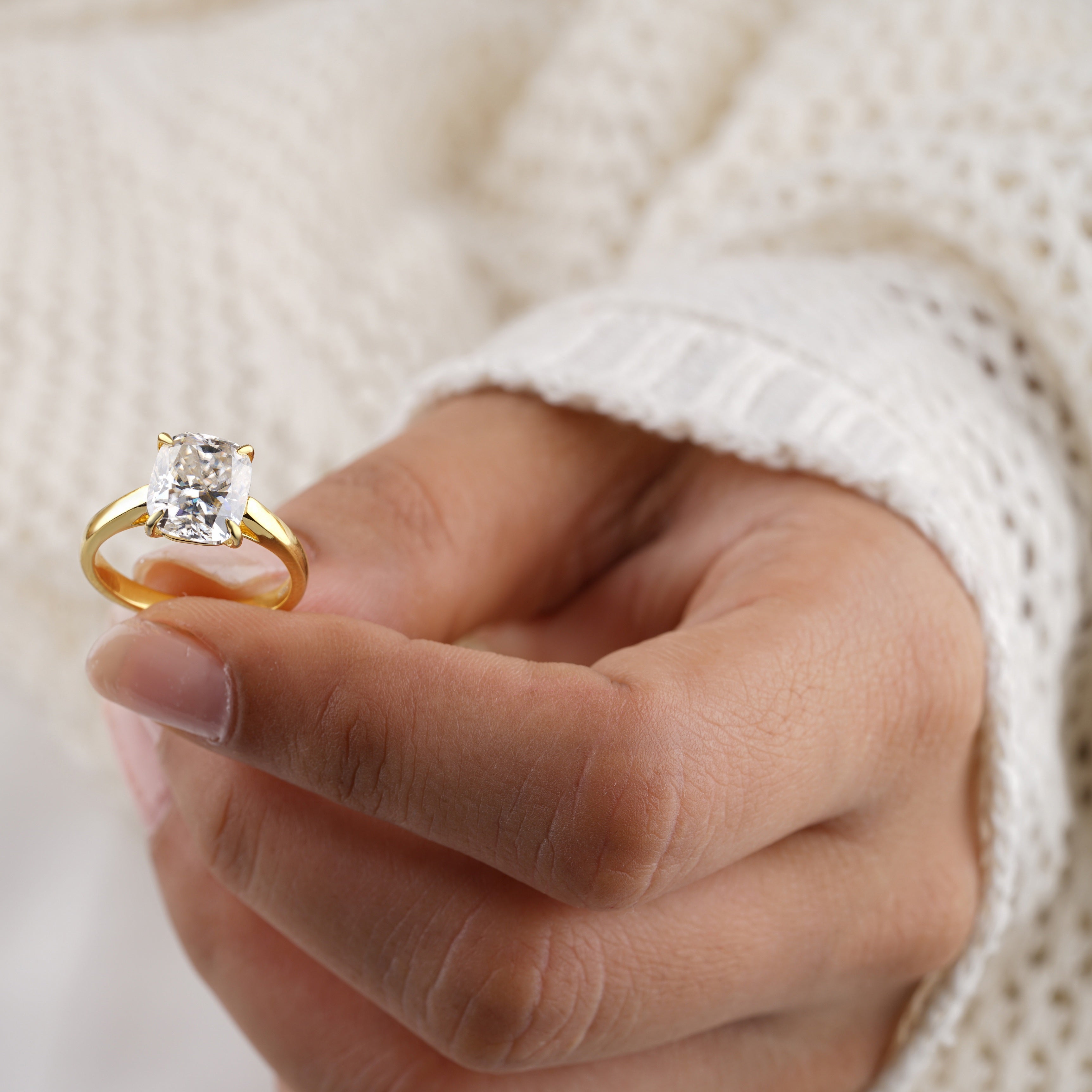 Yellow Gold Cushion Cut Solitaire Engagement Ring - Eurekalook