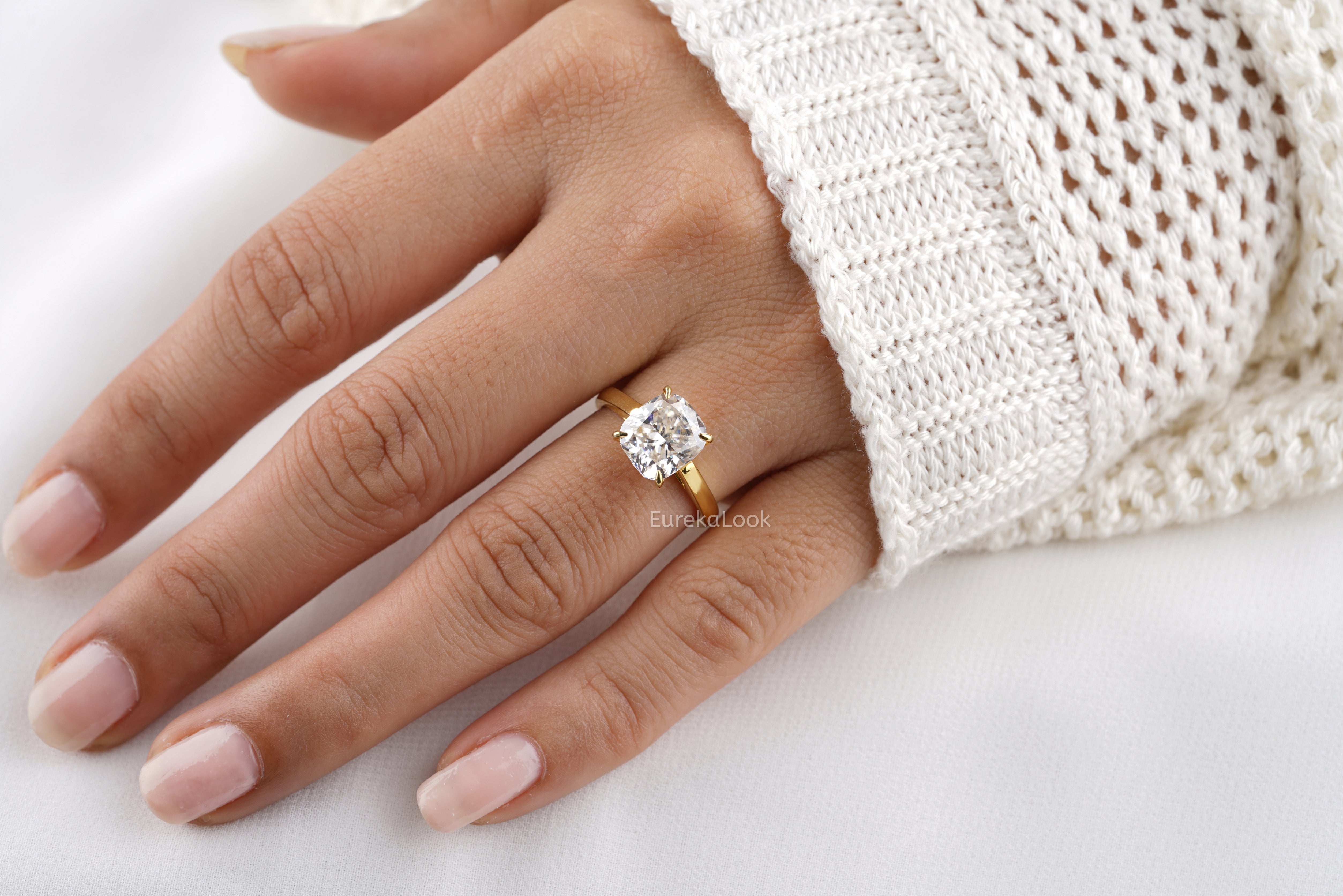 Yellow Gold Cushion Cut Solitaire Engagement Ring - Eurekalook