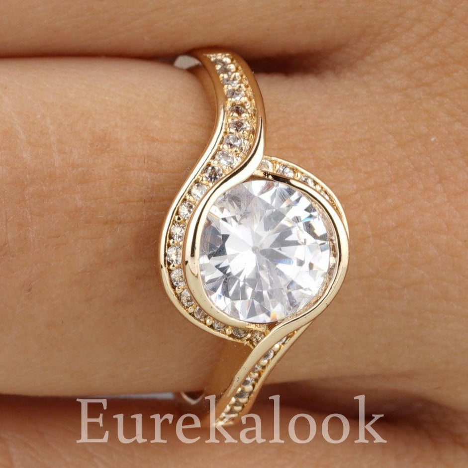 Bypass Round Cut Moissanite Engagement Ring - Eurekalook