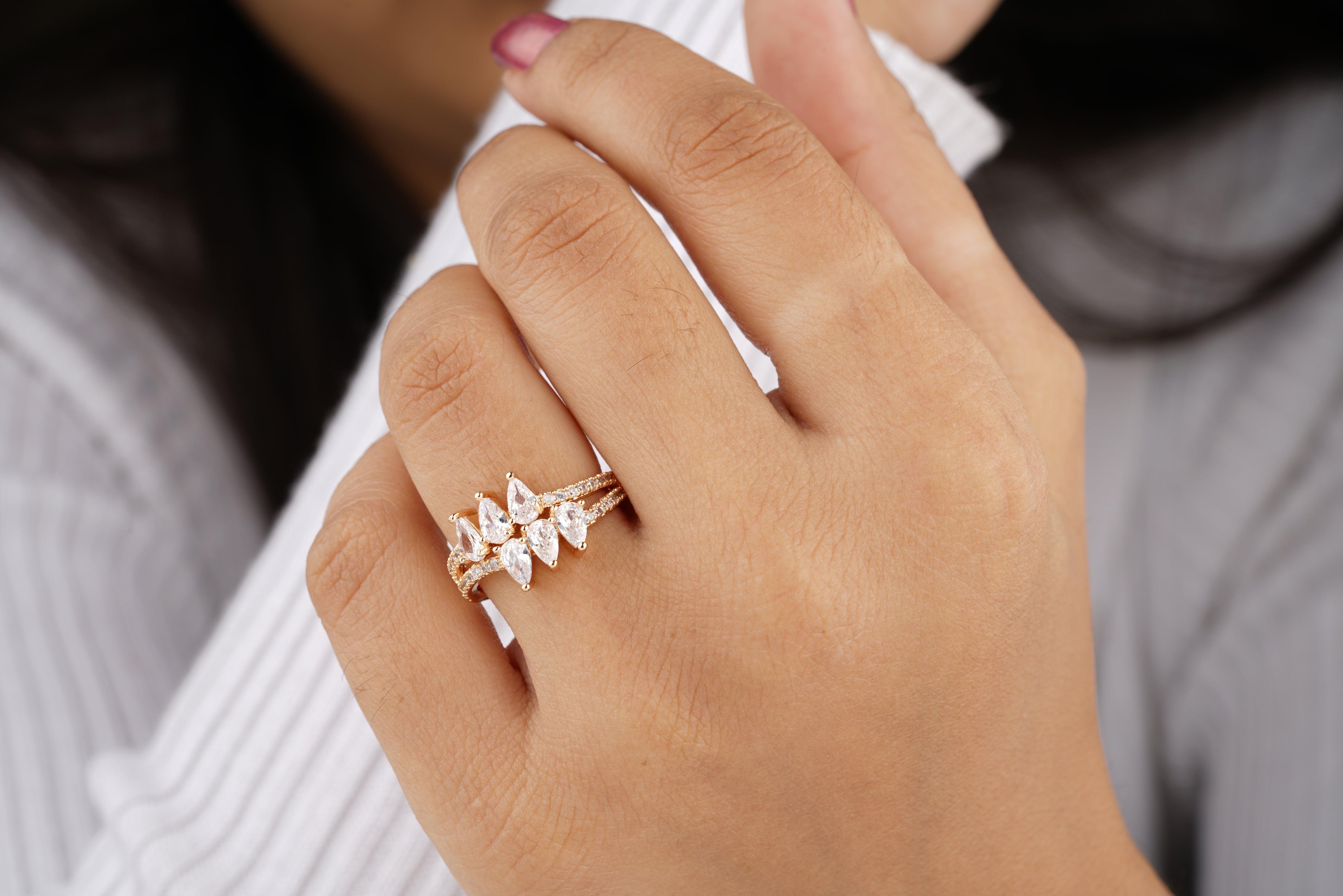 Unique Pear Cut Moissanite Diamond Cluster Wedding Ring - Eurekalook