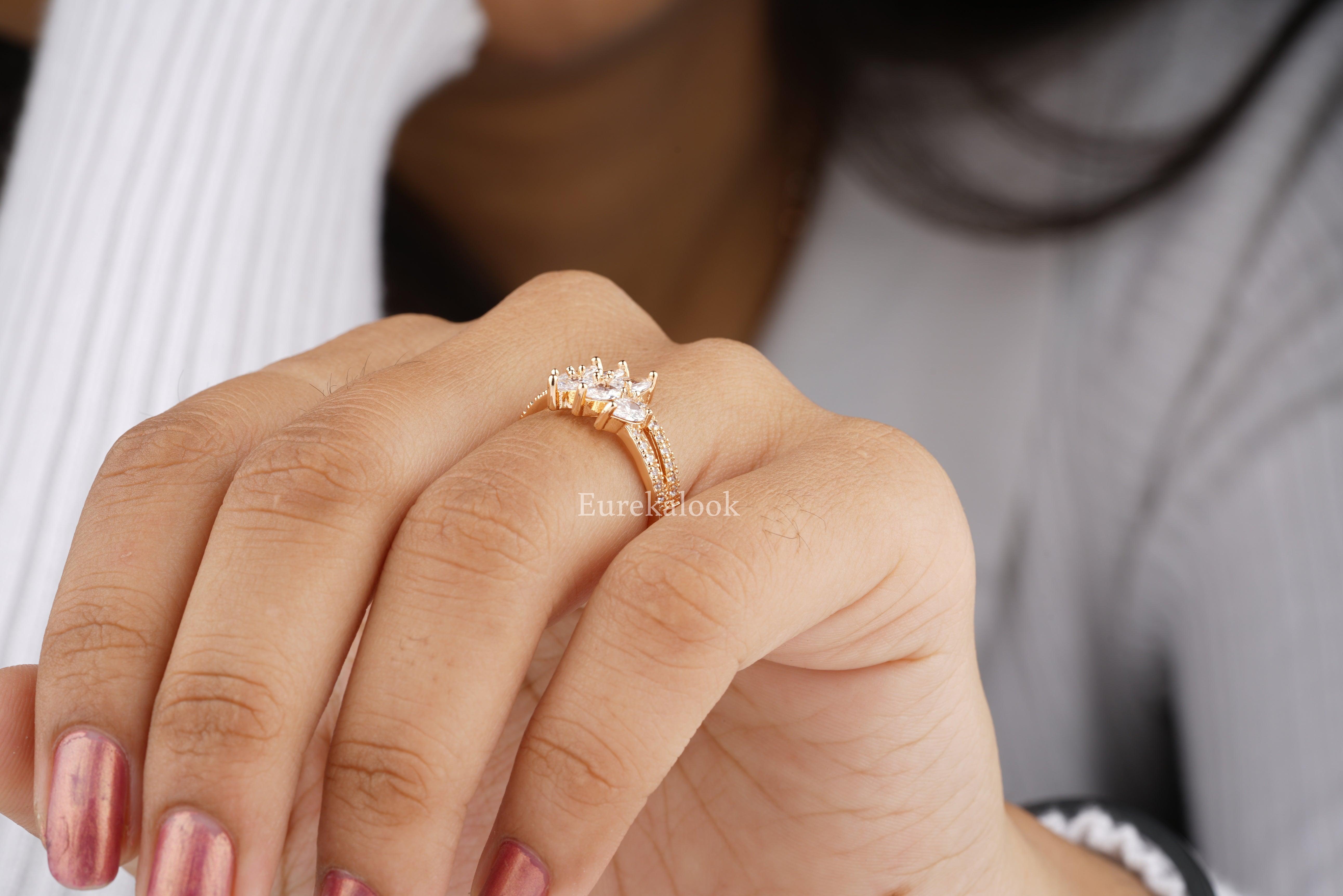 Unique Pear Cut Moissanite Diamond Cluster Wedding Ring - Eurekalook