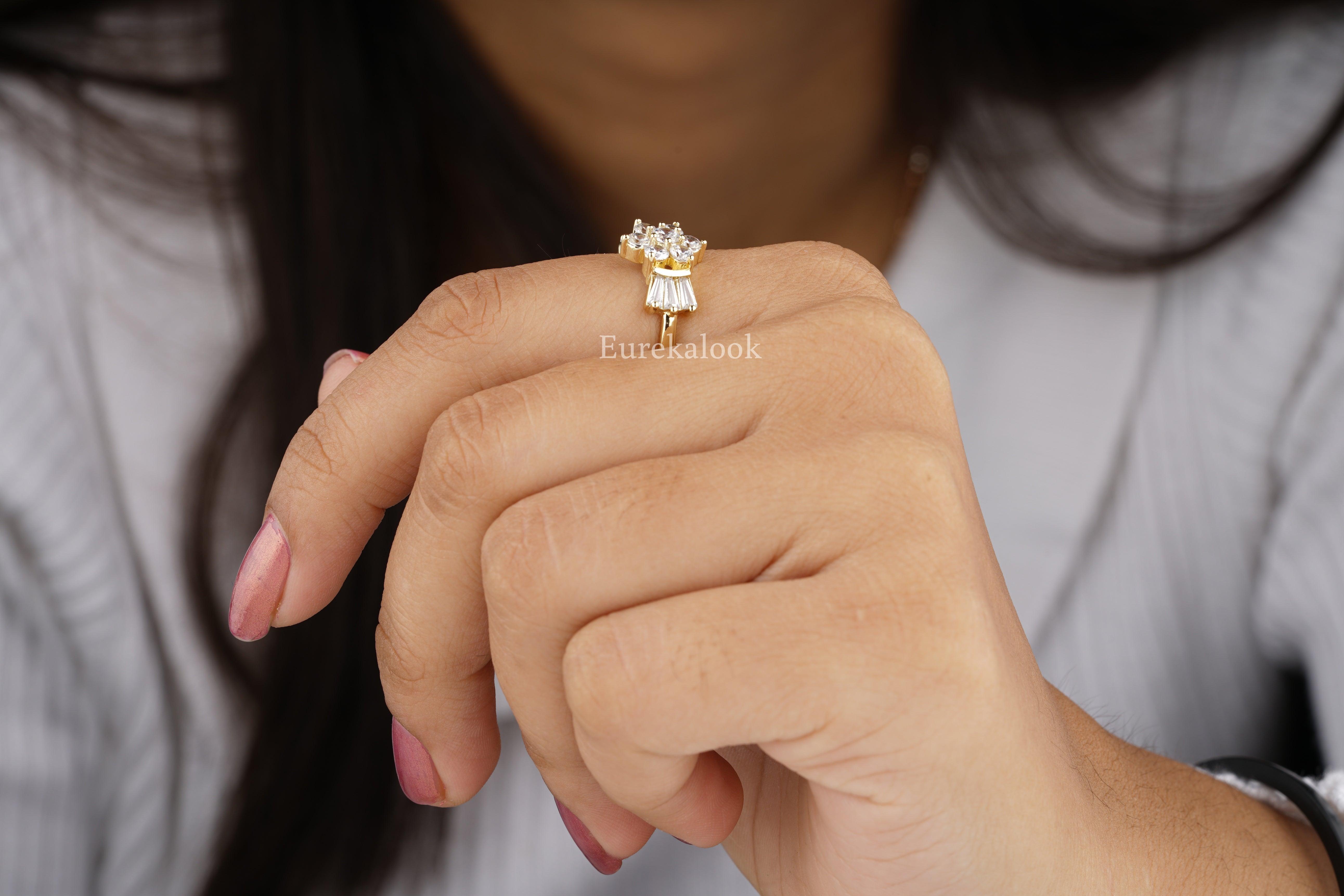 Round Cut Moissanite Vintage Flower Shaped Diamond Cluster Ring - Eurekalook