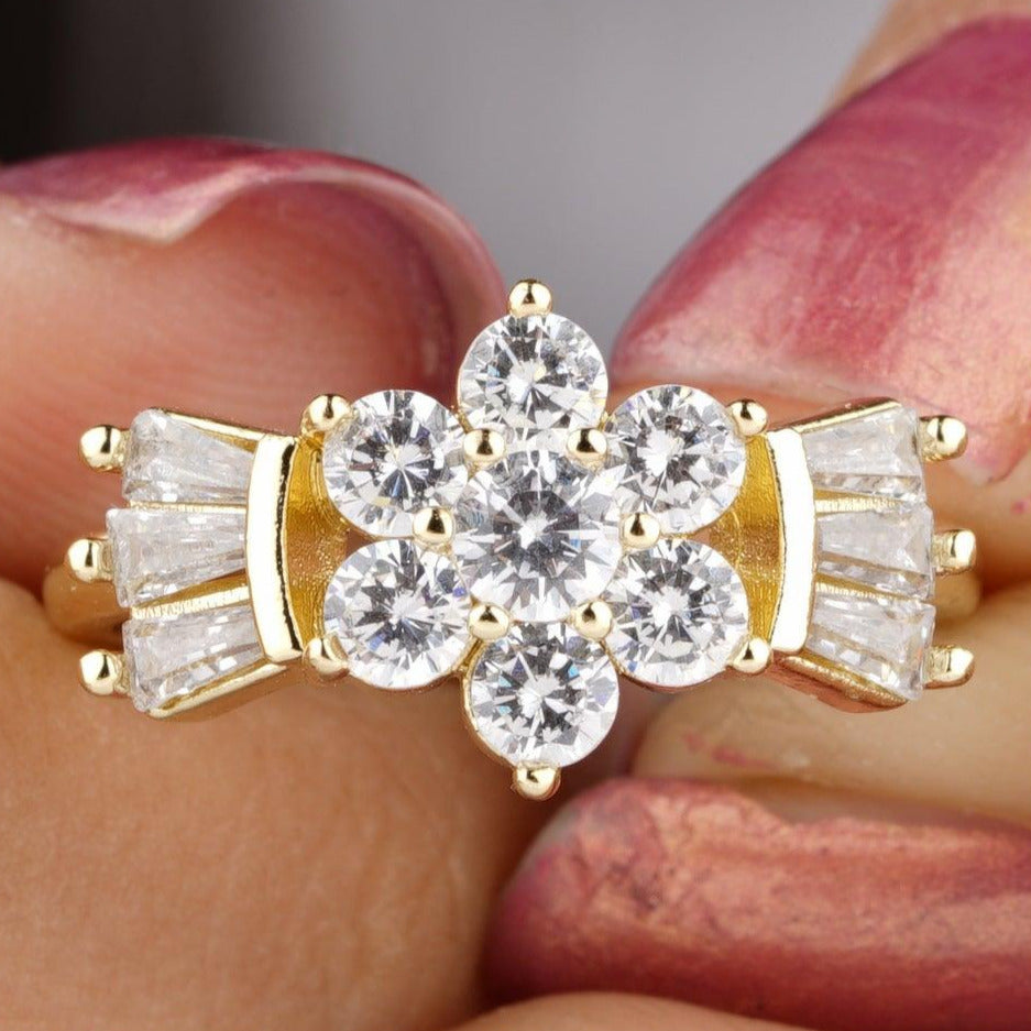 Round Cut Moissanite Vintage Flower Shaped Diamond Cluster Ring - Eurekalook