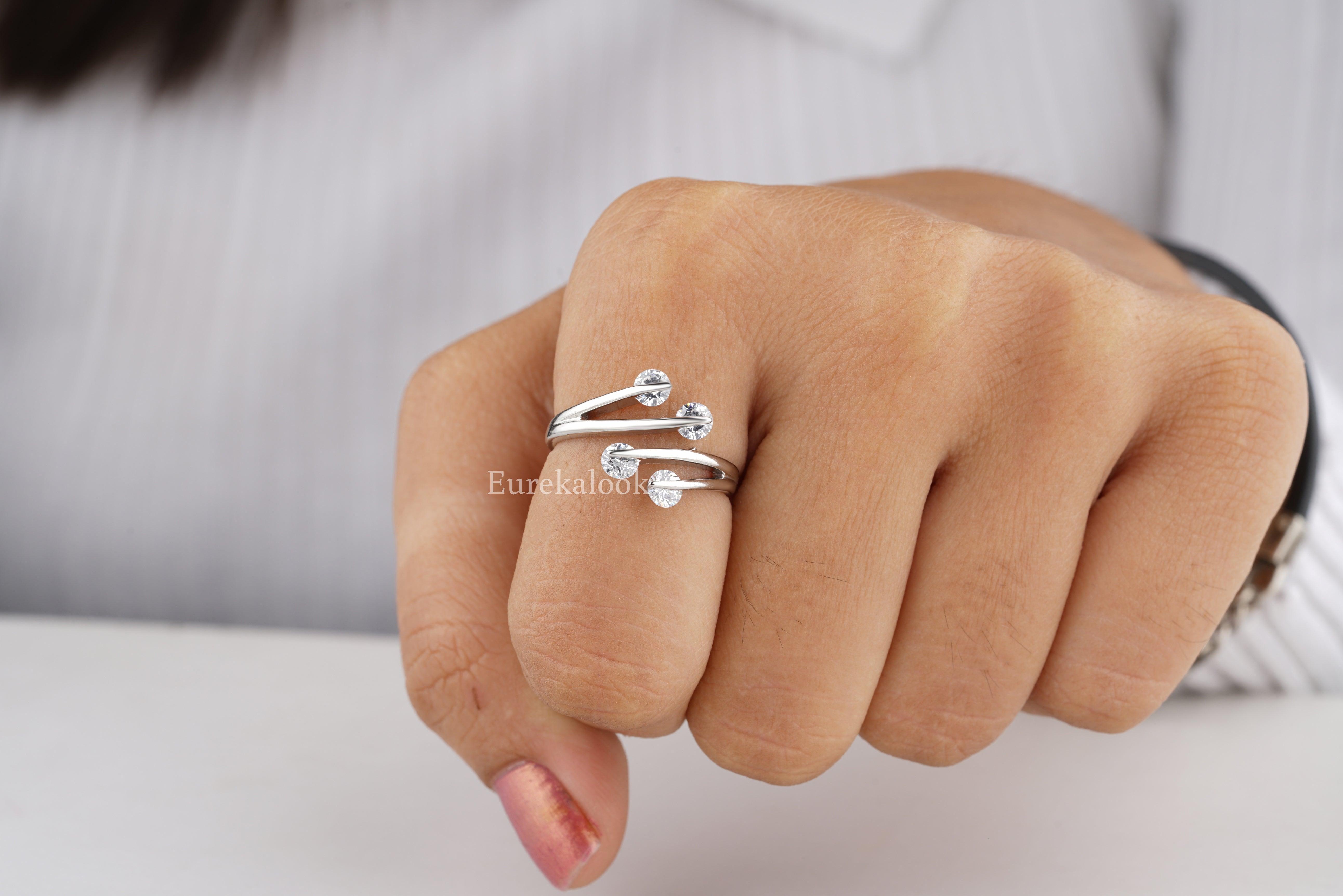 Round Cut Moissanite Diamond Cluster Wedding Ring For Women - Eurekalook