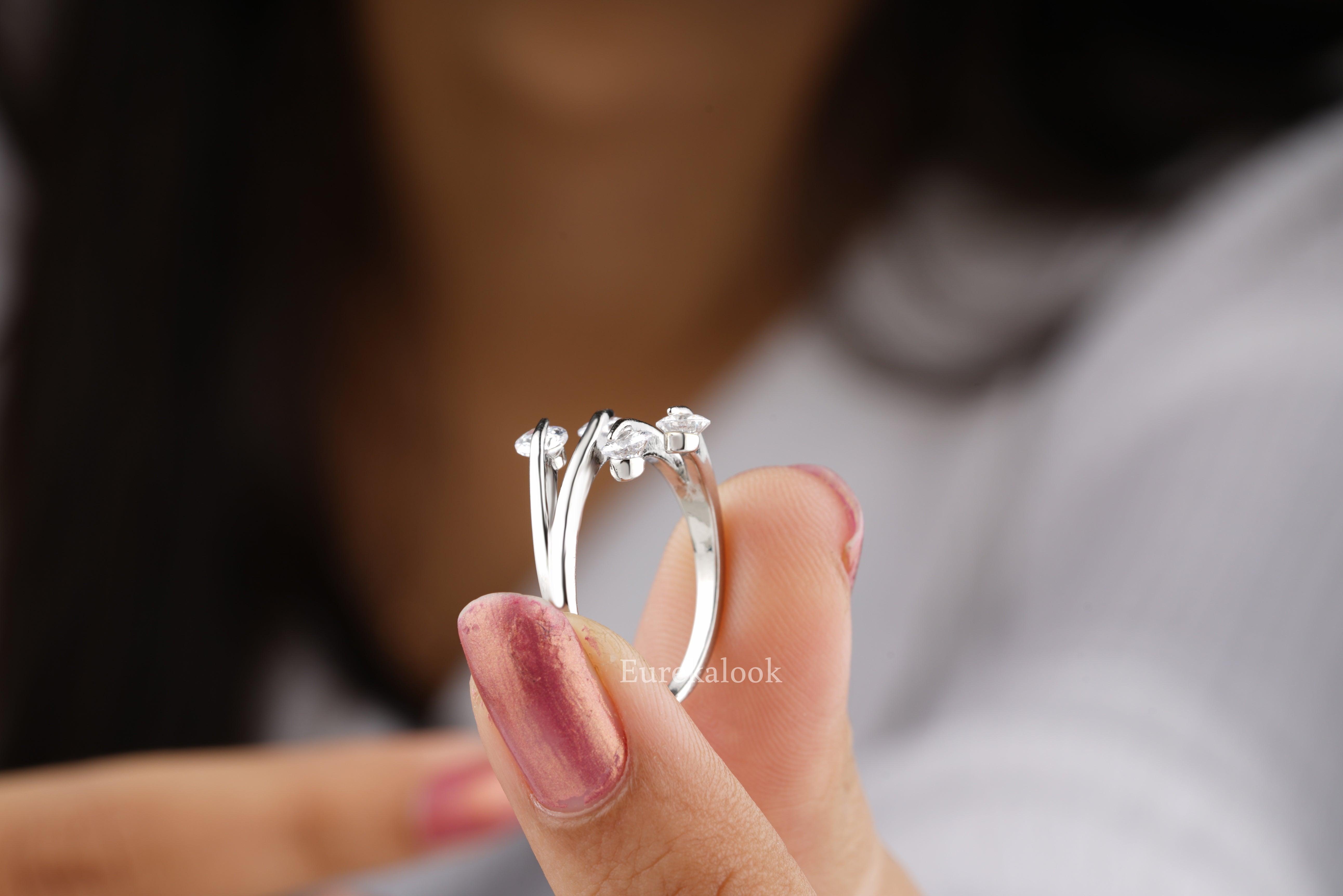 Round Cut Moissanite Diamond Cluster Wedding Ring For Women - Eurekalook