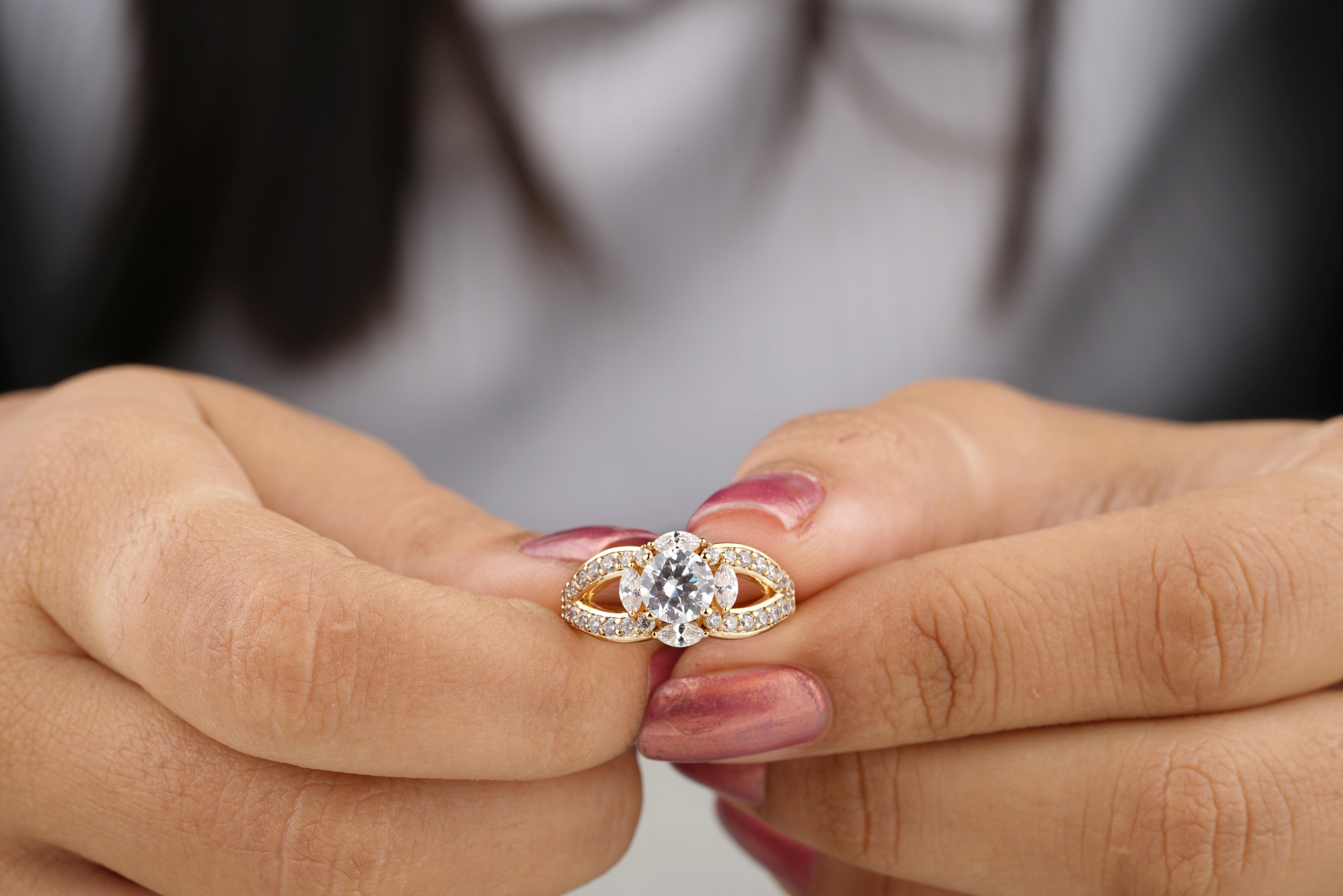 Solid Split Shank Moissanite Cluster Engagement Ring - Eurekalook