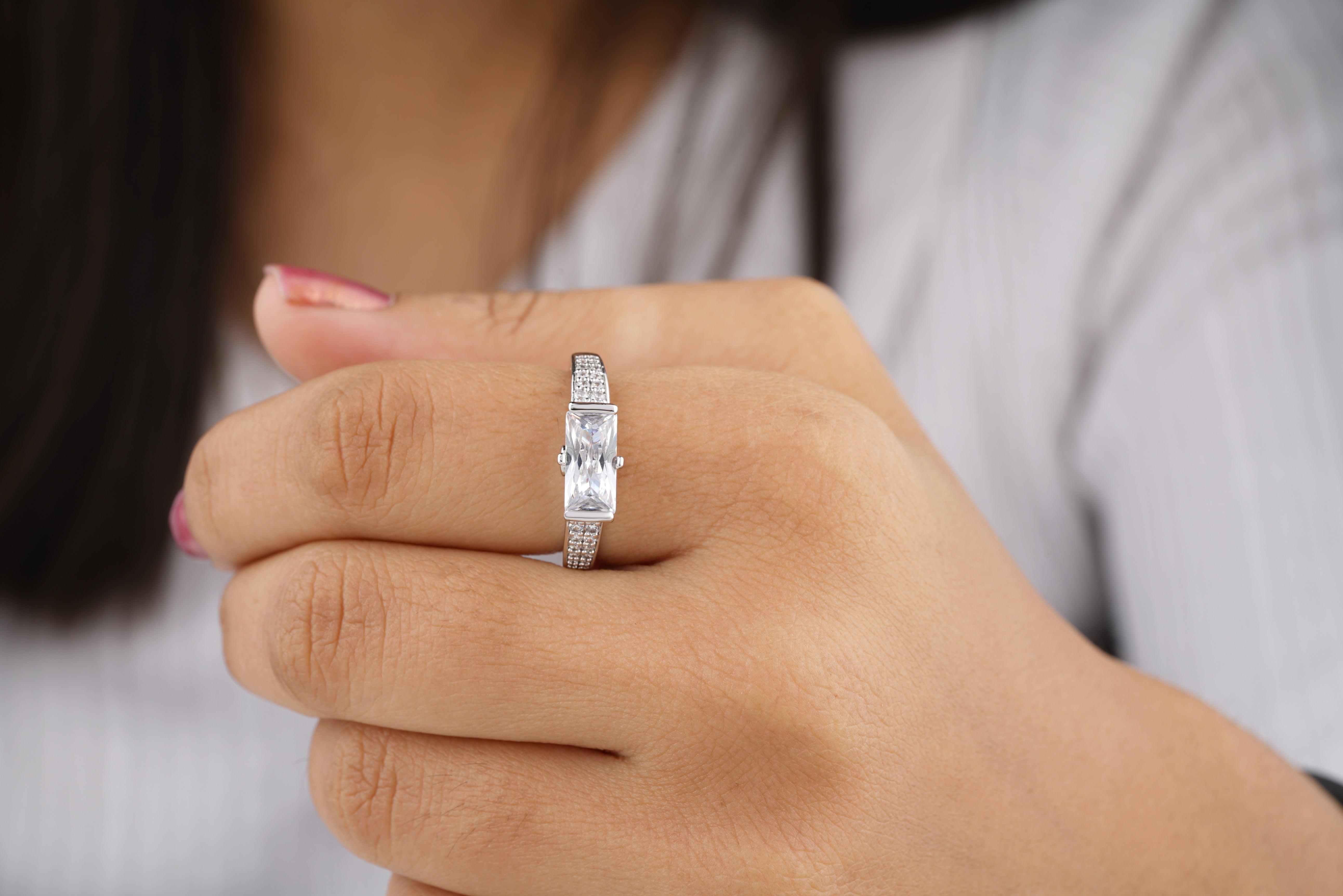 Vintage 0.90 CTW Baguette Cut Pave Set Moissanite Engagement Ring - Eurekalook