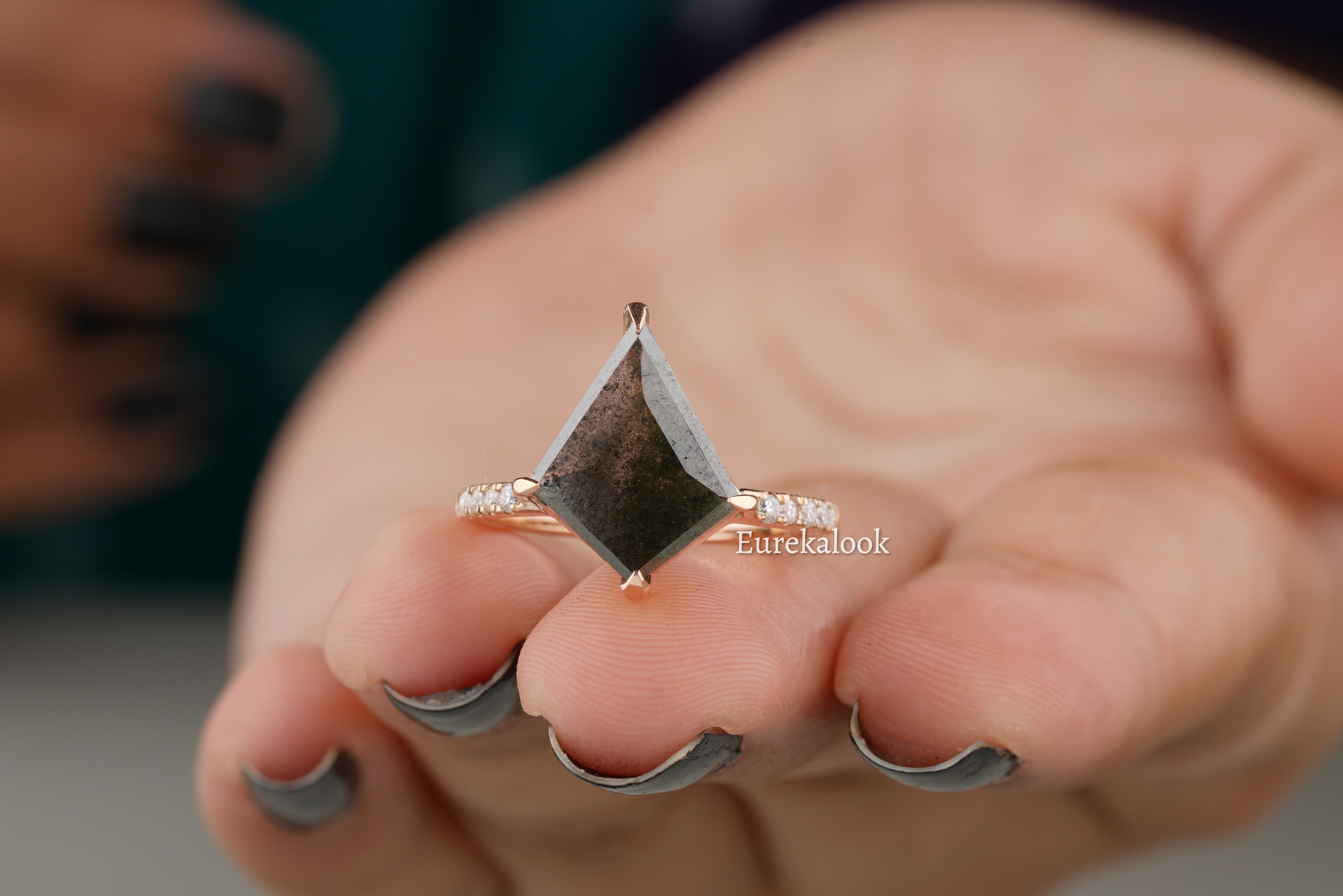 Modern Kite Cut Salt and Pepper Diamond Wedding Ring - Eurekalook