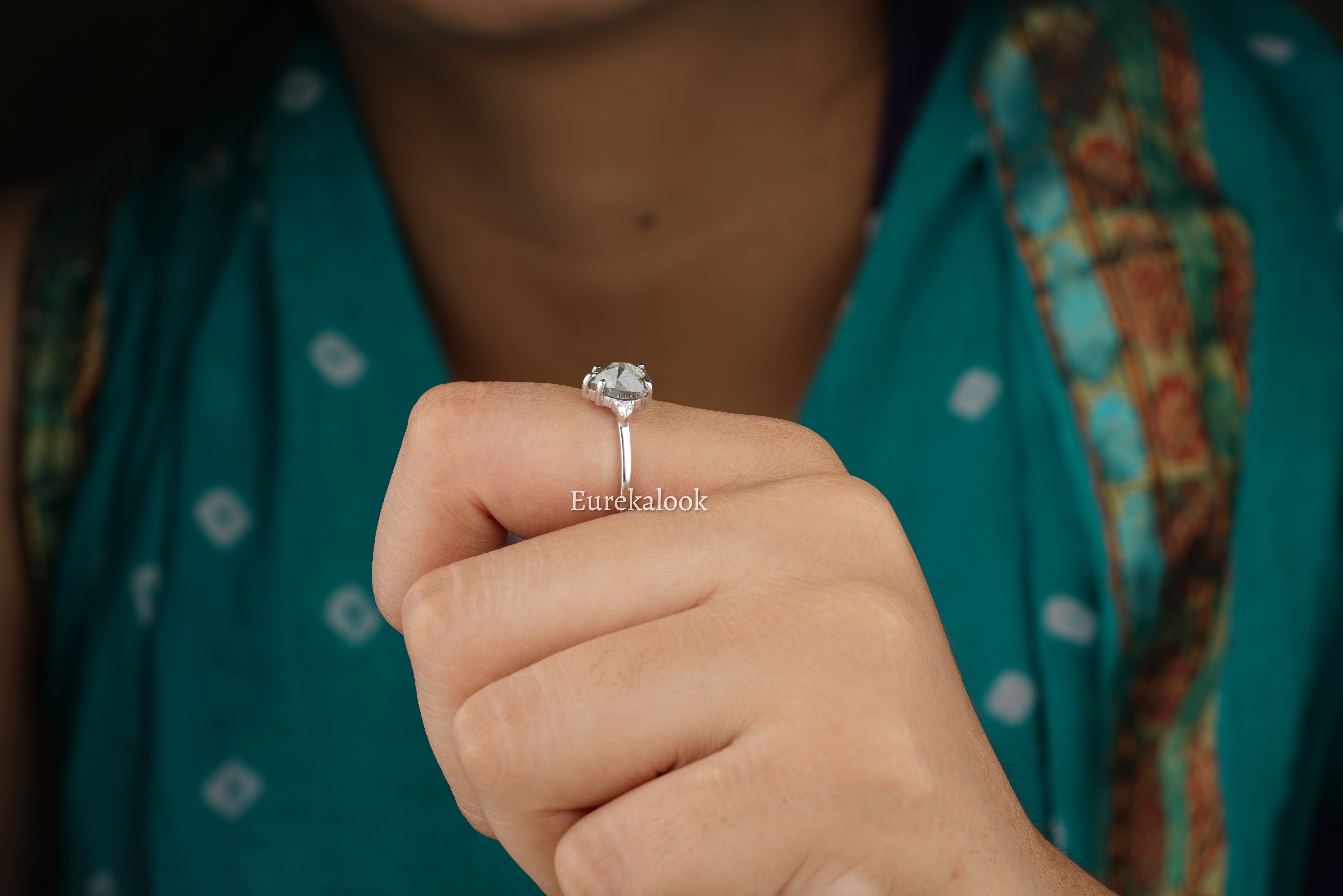 Pear Cut Salt and Pepper Diamond Engagement Ring - Eurekalook
