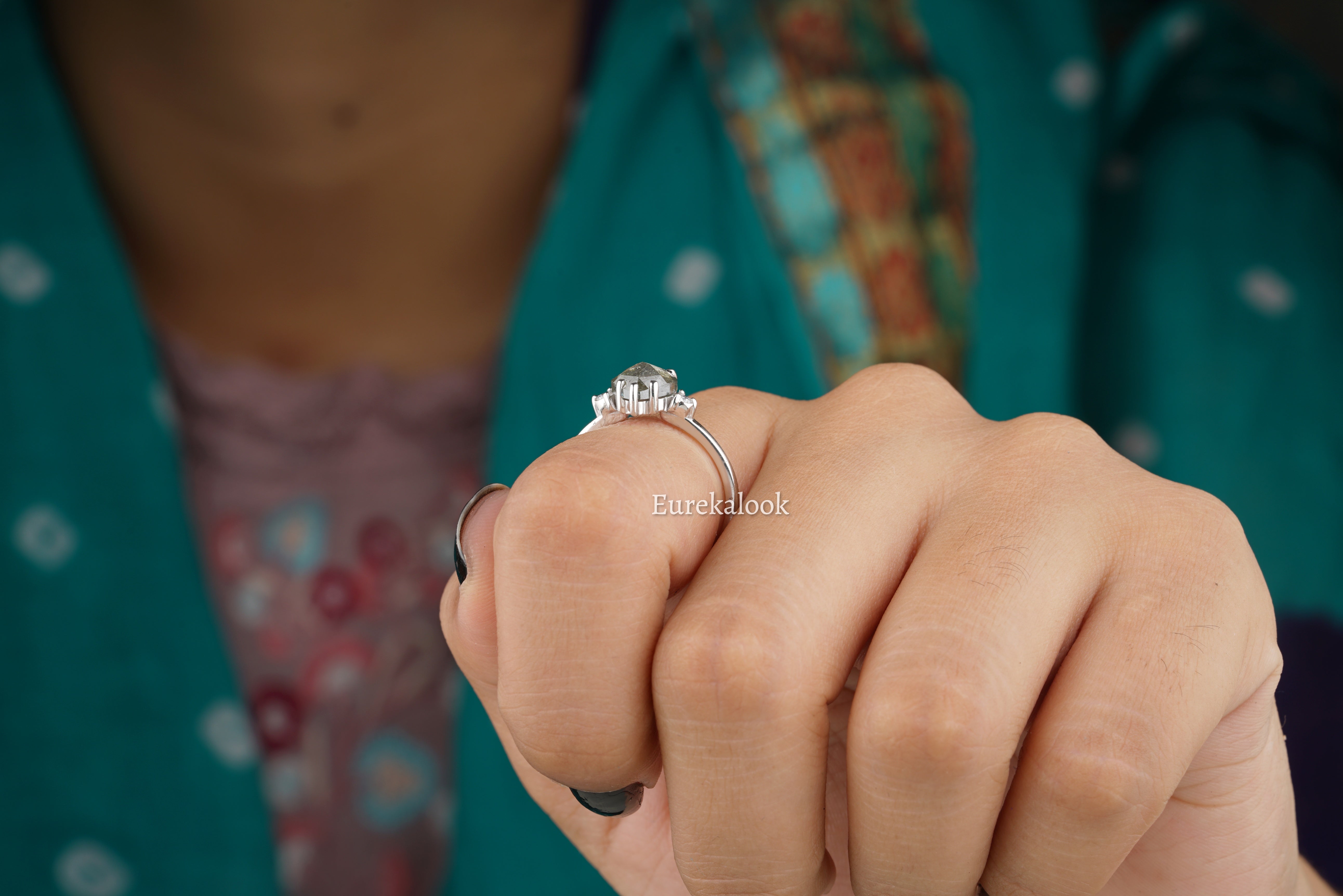 Pear Cut Salt and Pepper Diamond Engagement Ring - Eurekalook