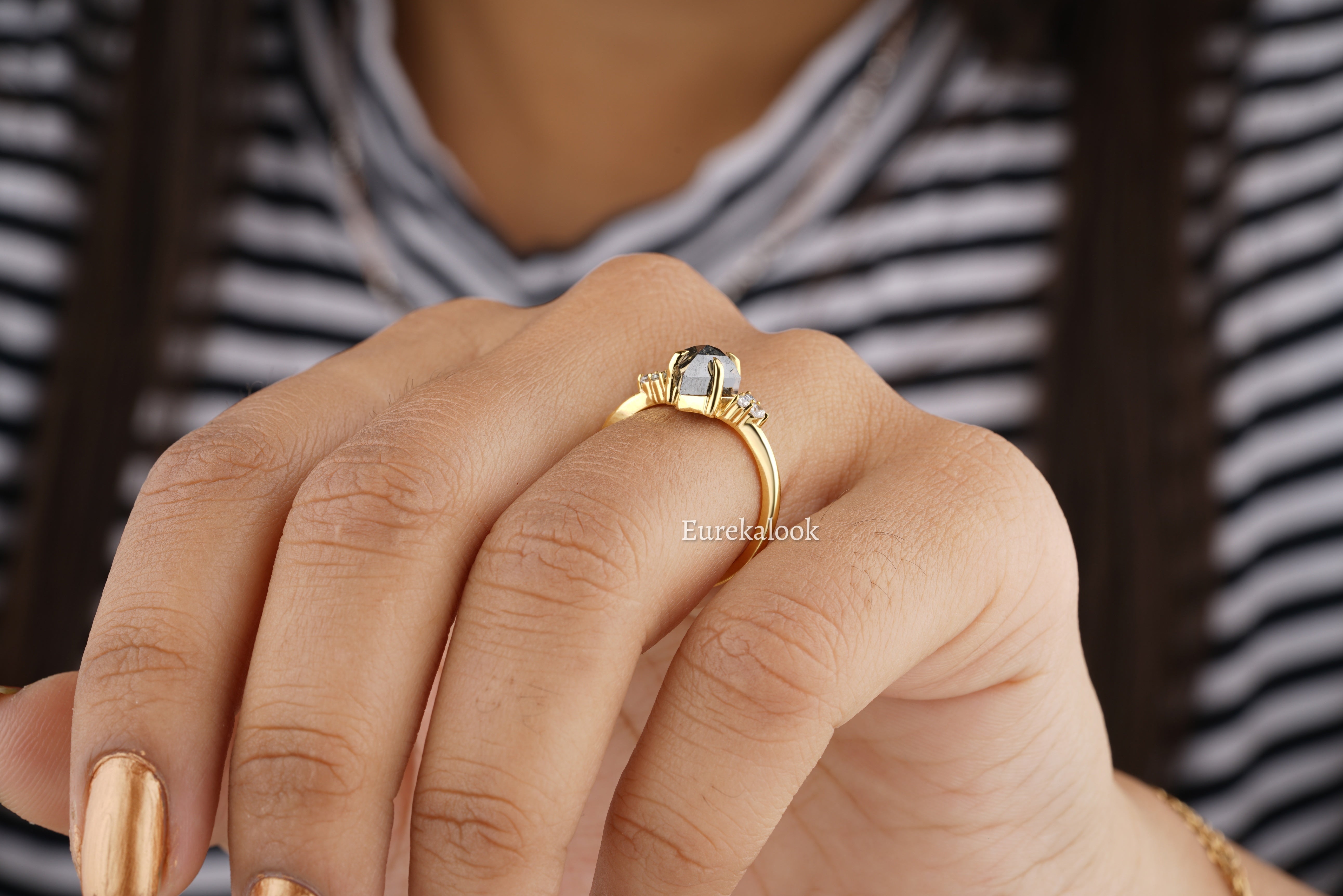 Kite Cut Salt and Pepper Diamond Engagement Ring - Eurekalook