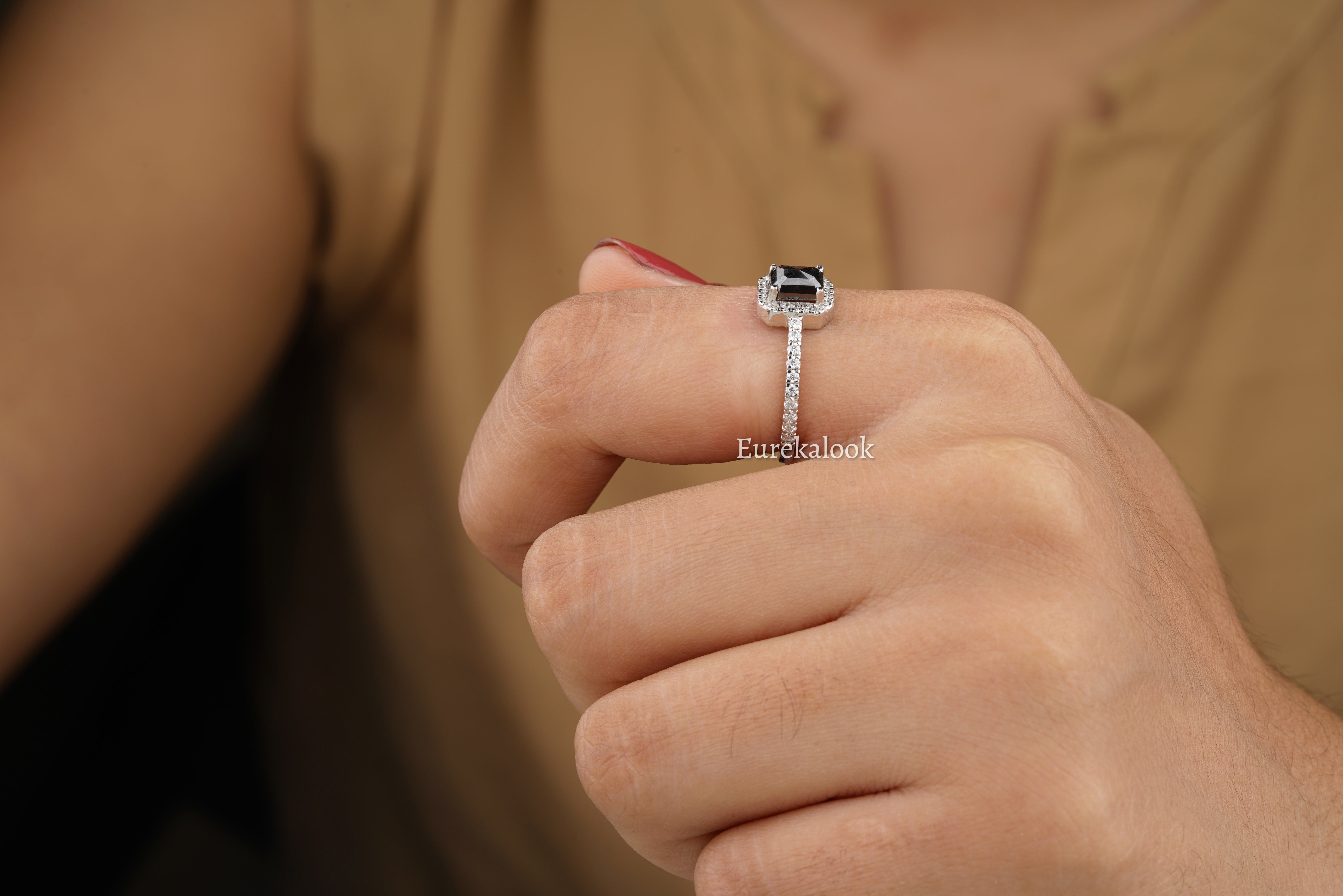 Emerald Cut Salt And pepper Diamond Engagement Ring - Eurekalook