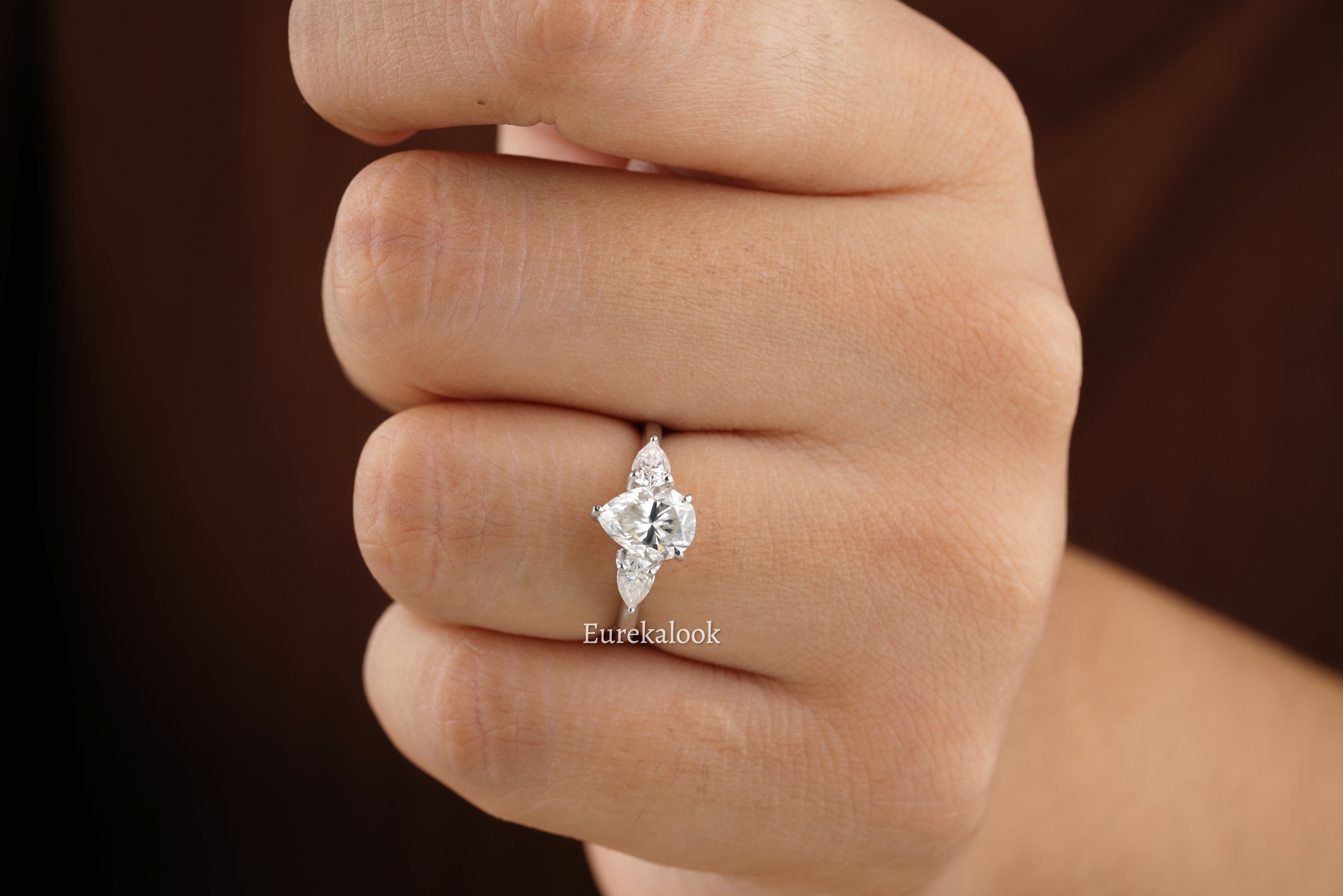 Moissanite Pear Shaped Three Stone Engagement Rings - Eurekalook