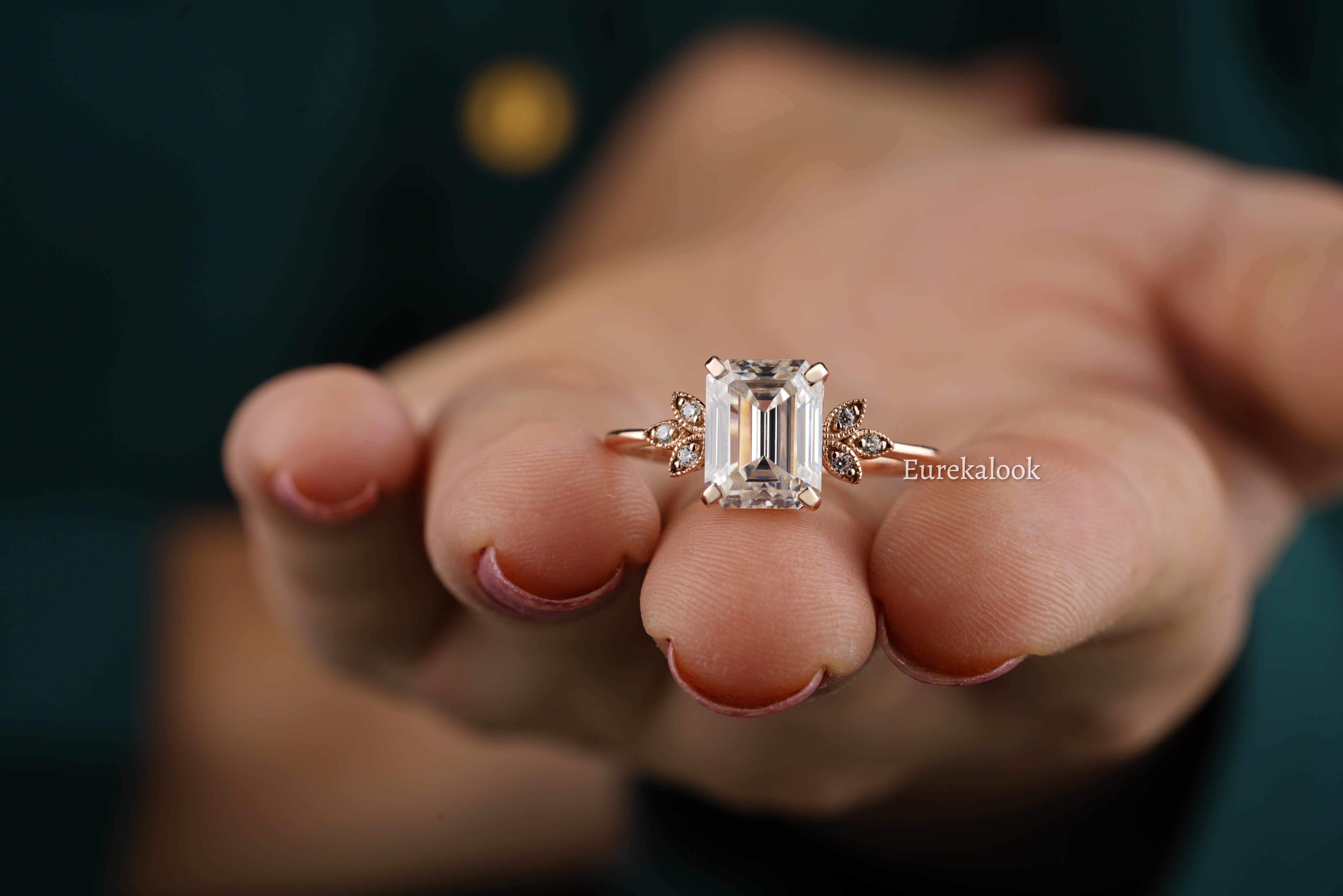 Emerald Cut Moissanite Cluster Engagement Ring - Eurekalook