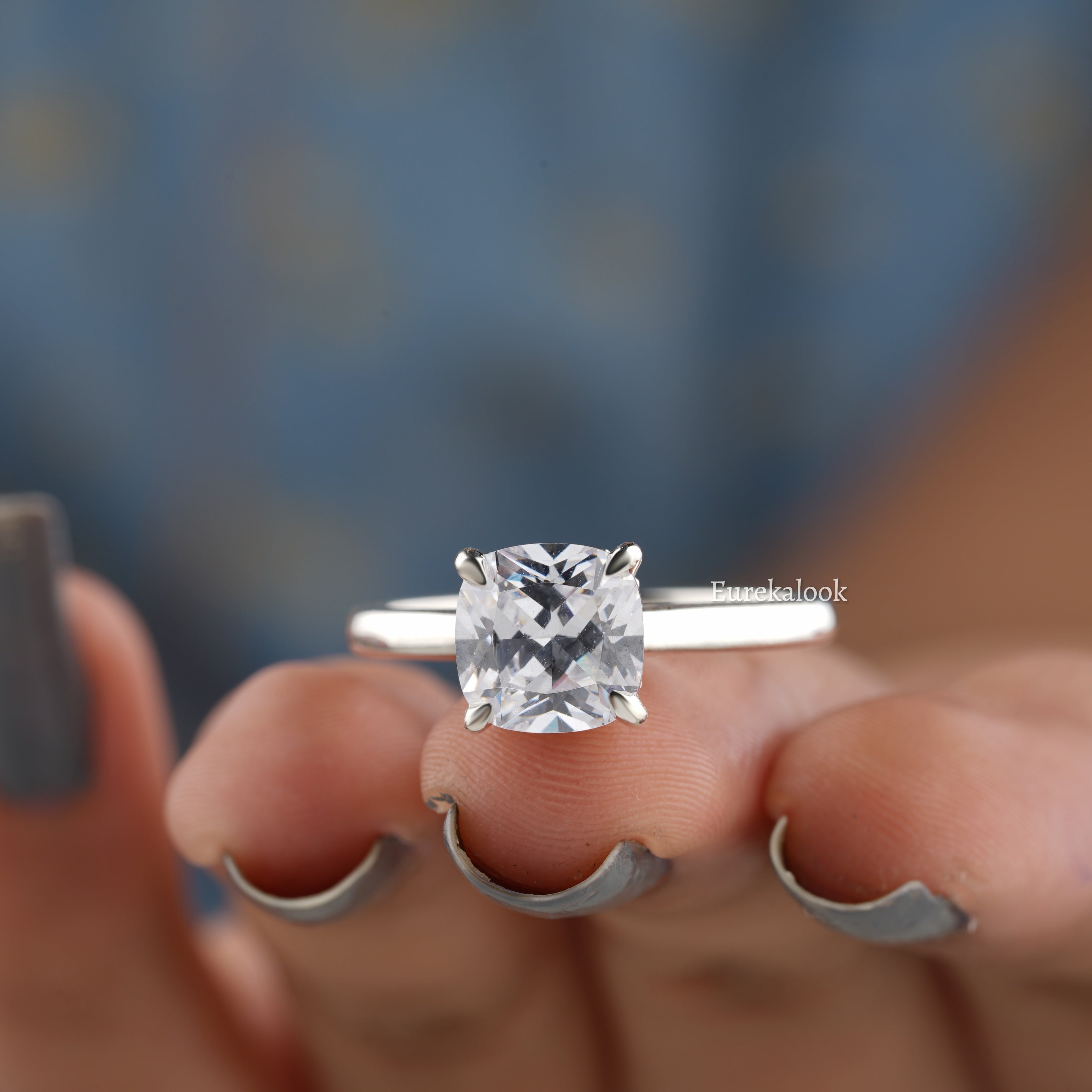 Cushion Cut Moissanite Solitaire Wedding Ring - Eurekalook