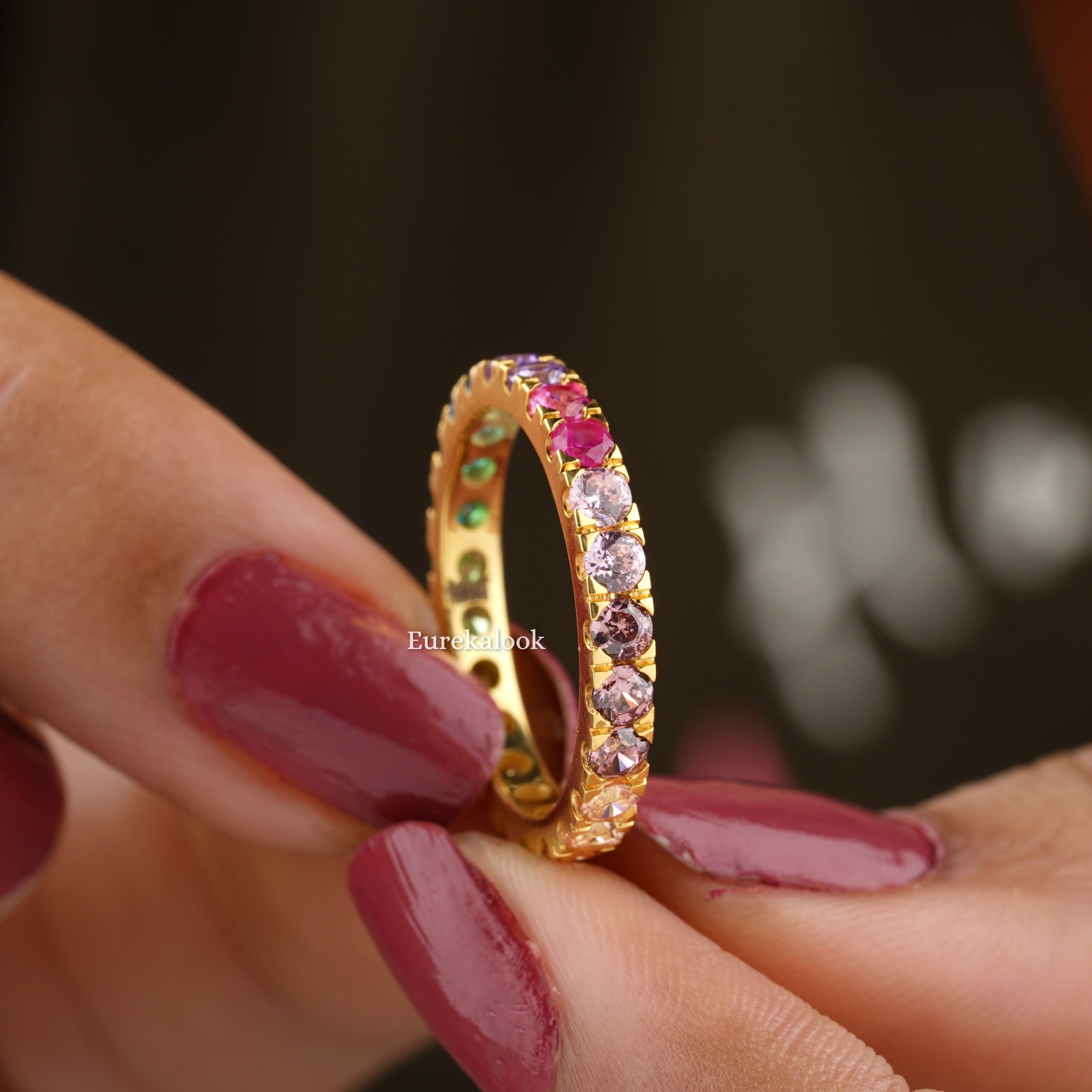 Unique Multi Color Gemstone Diamond Wedding Band - Eurekalook