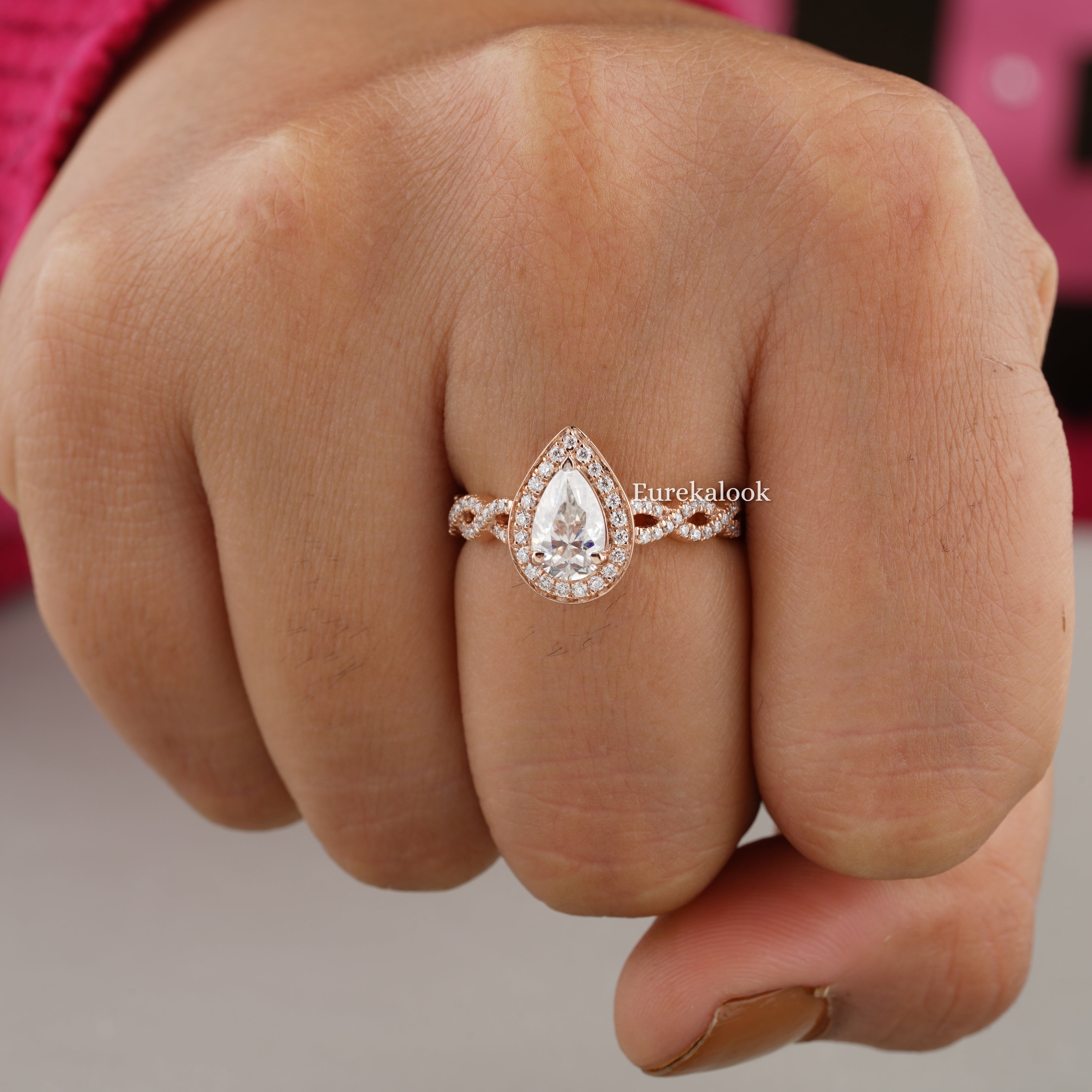 Pear Shape Moissanite Halo Engagement Ring - Eurekalook