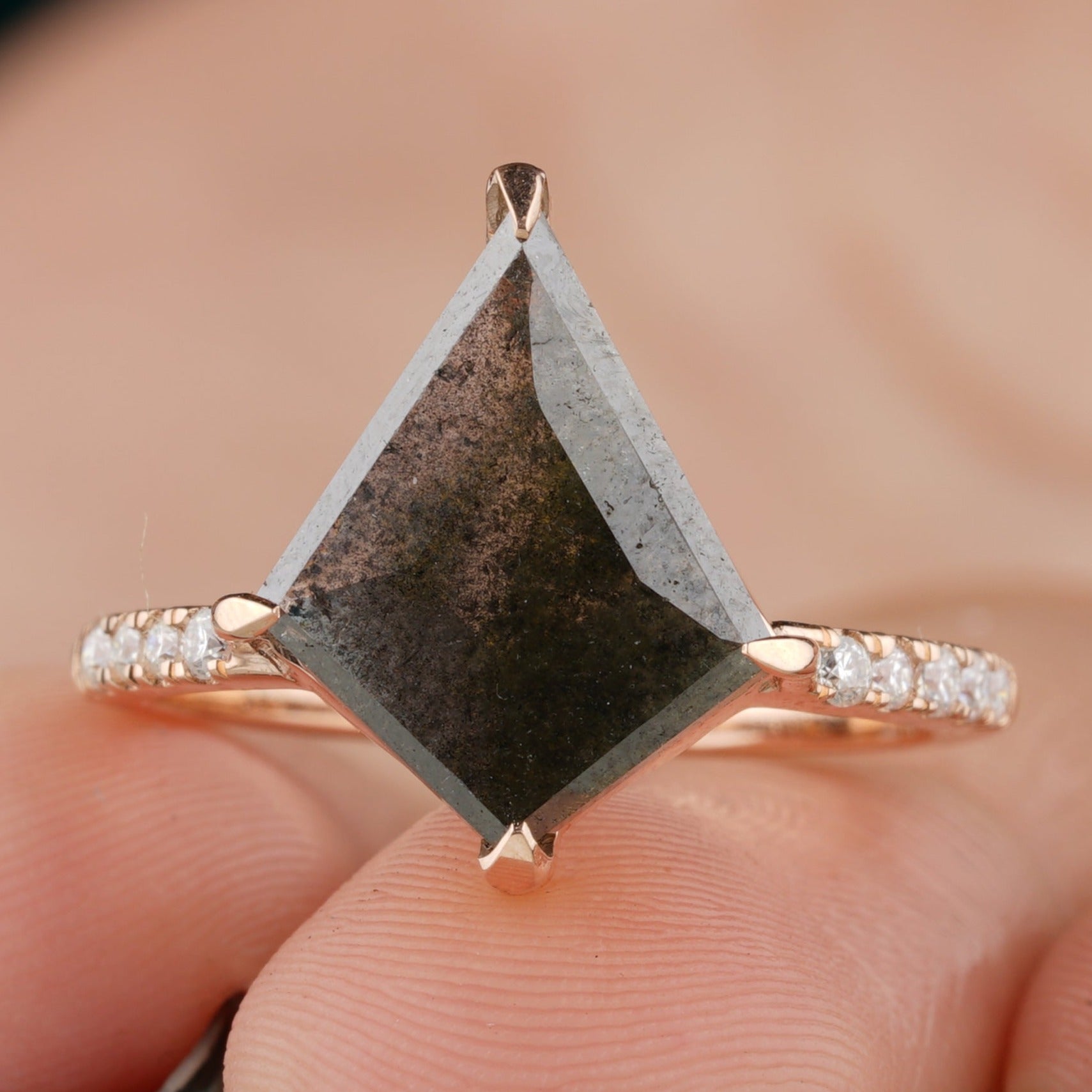 Modern Kite Cut Salt and Pepper Diamond Wedding Ring - Eurekalook
