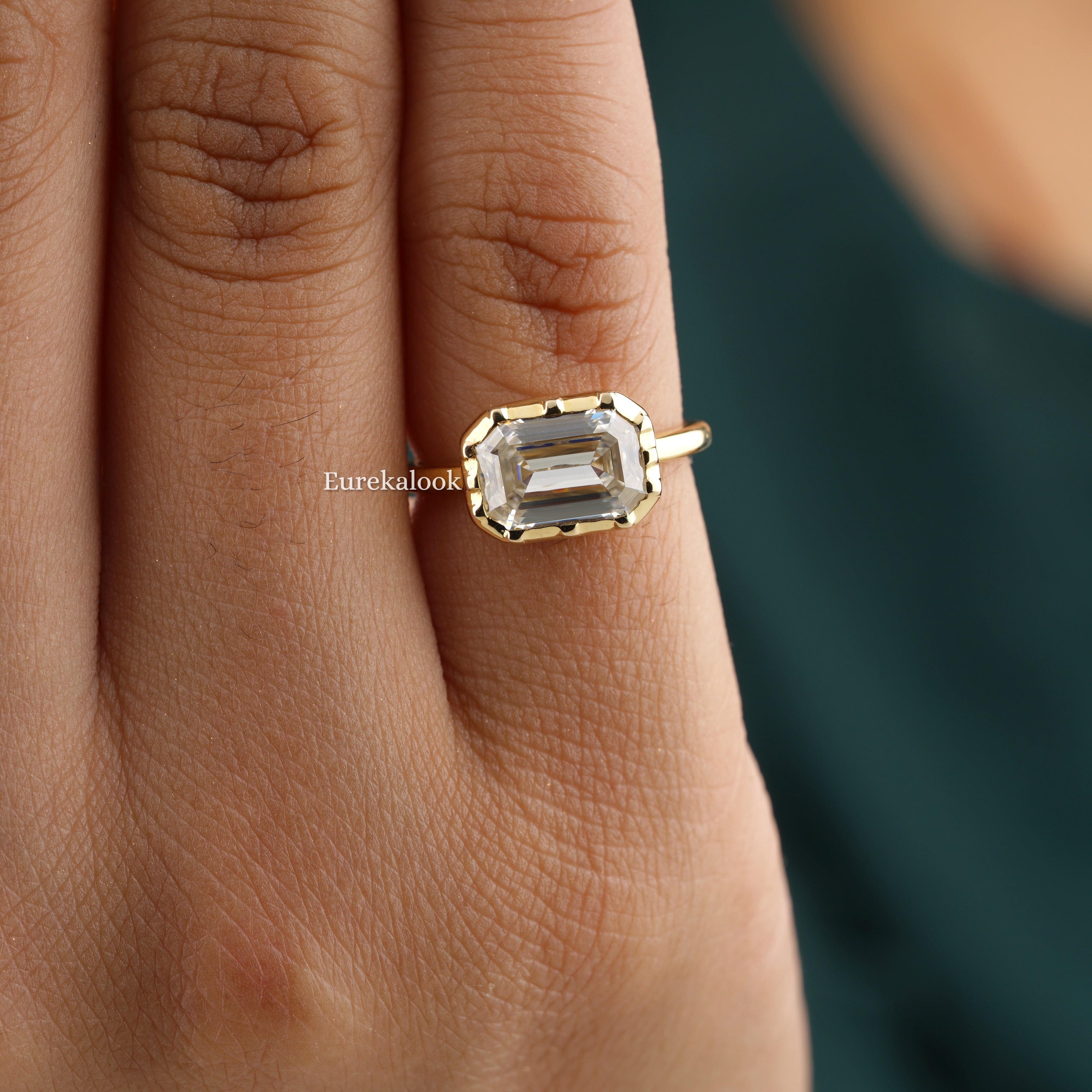 East west set emerald cut diamond ring Clearance