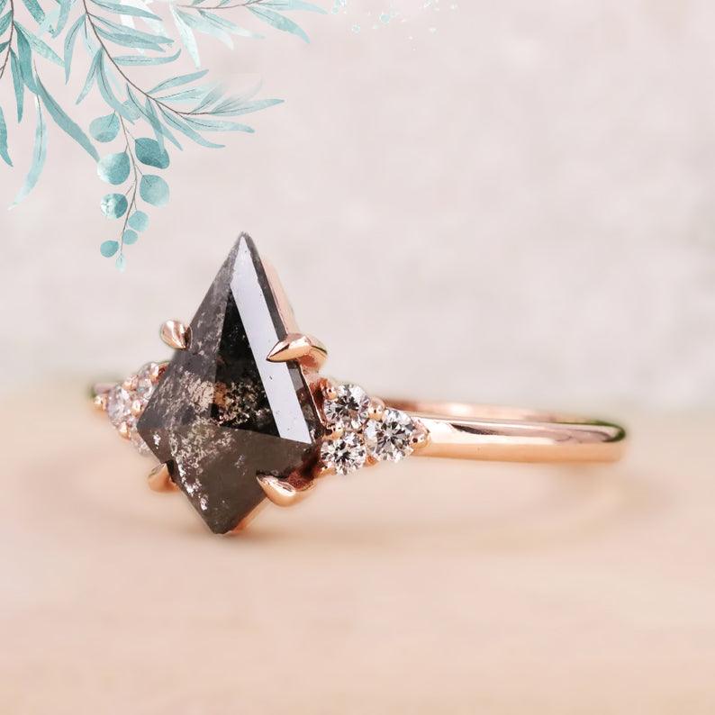 Classic Kite Cut Salt And Pepper Engagement Ring - Eurekalook