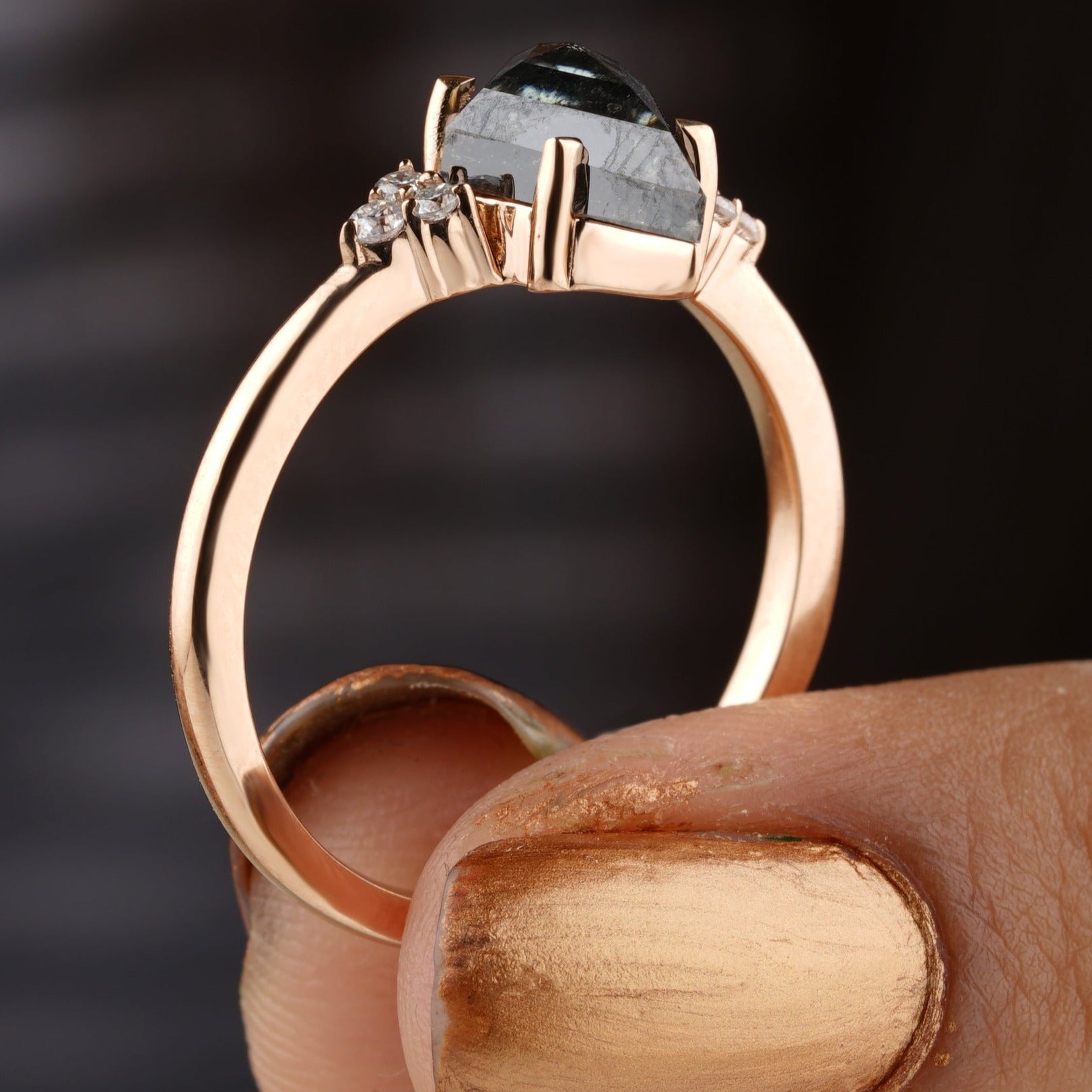 Galaxy Salt And pepper Kite Cut Engagement Ring - Eurekalook