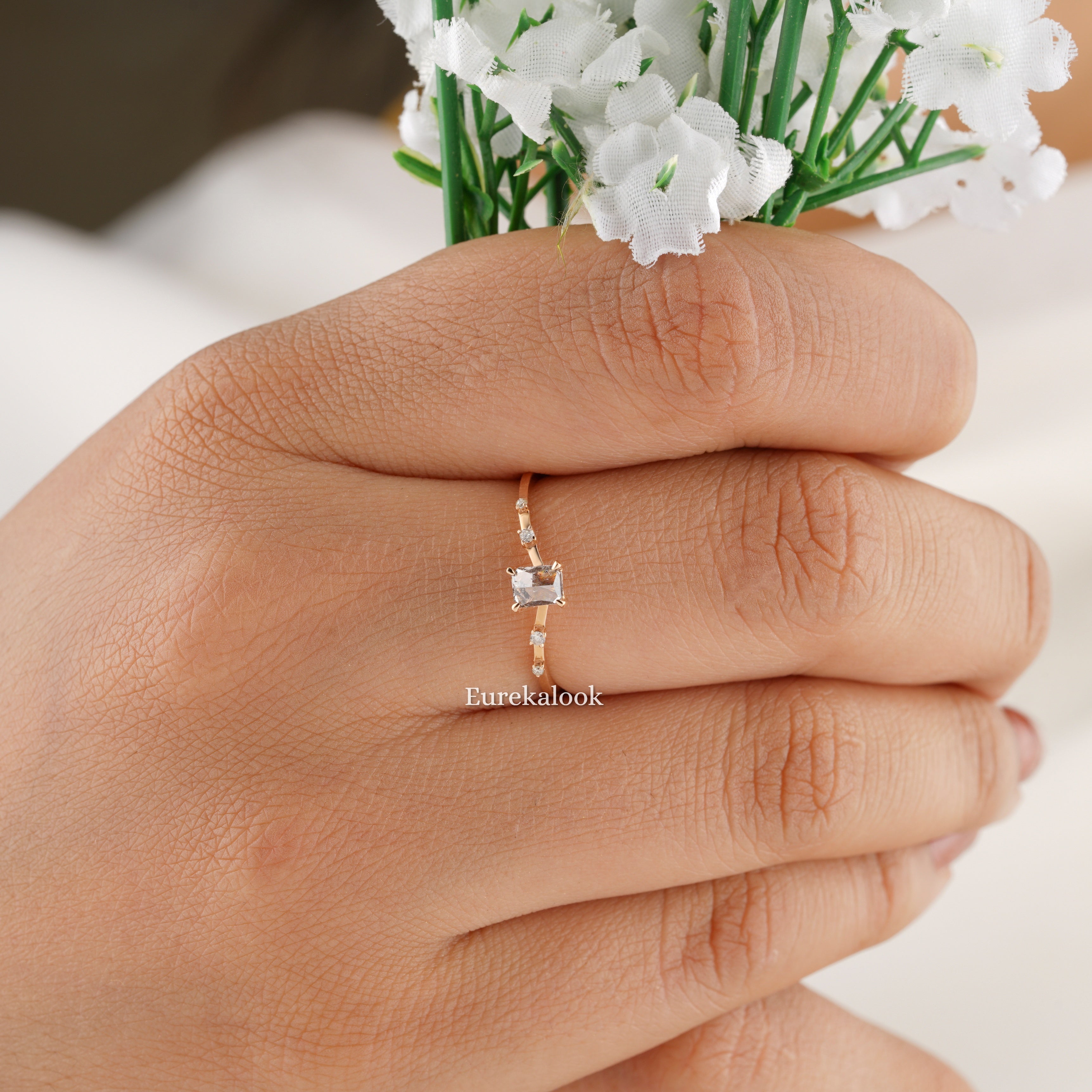 Unique Minimalist Salt and Pepper Diamond Wedding Ring - Eurekalook