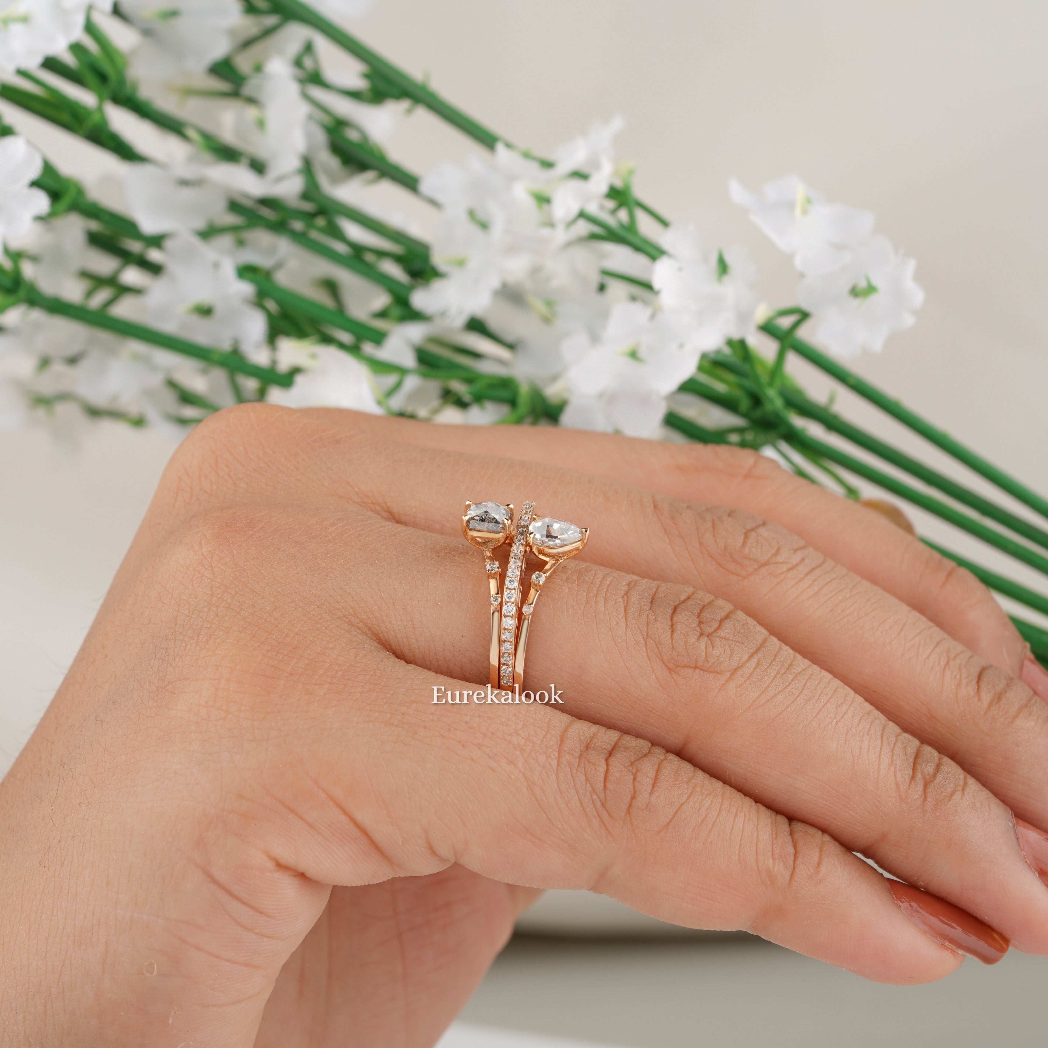 Salt and Pepper Diamond Wedding Ring Set - Eurekalook