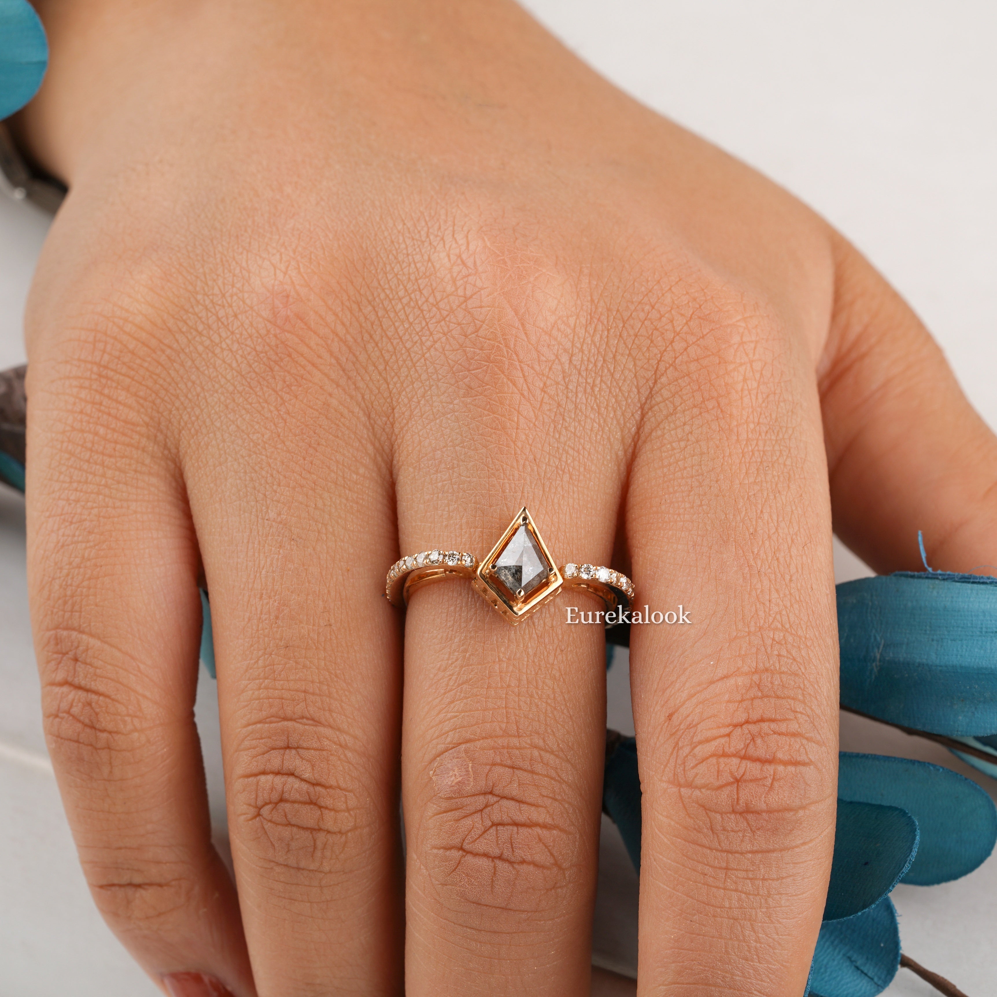 Bezel Kite Cut Salt and Pepper Diamond Wedding Ring - Eurekalook