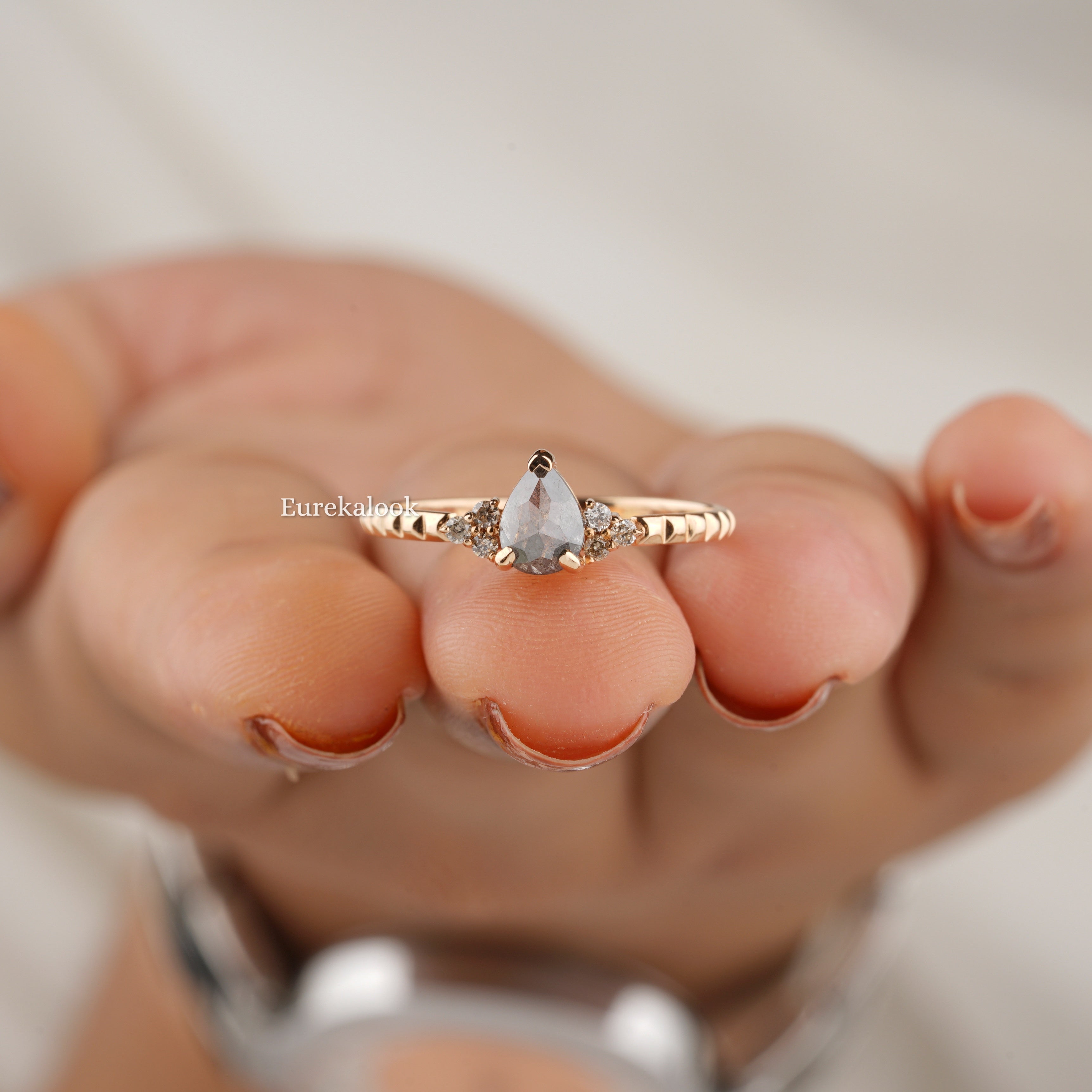 Unique Pear Shape Salt and Pepper Diamond Bridal Ring Set - Eurekalook