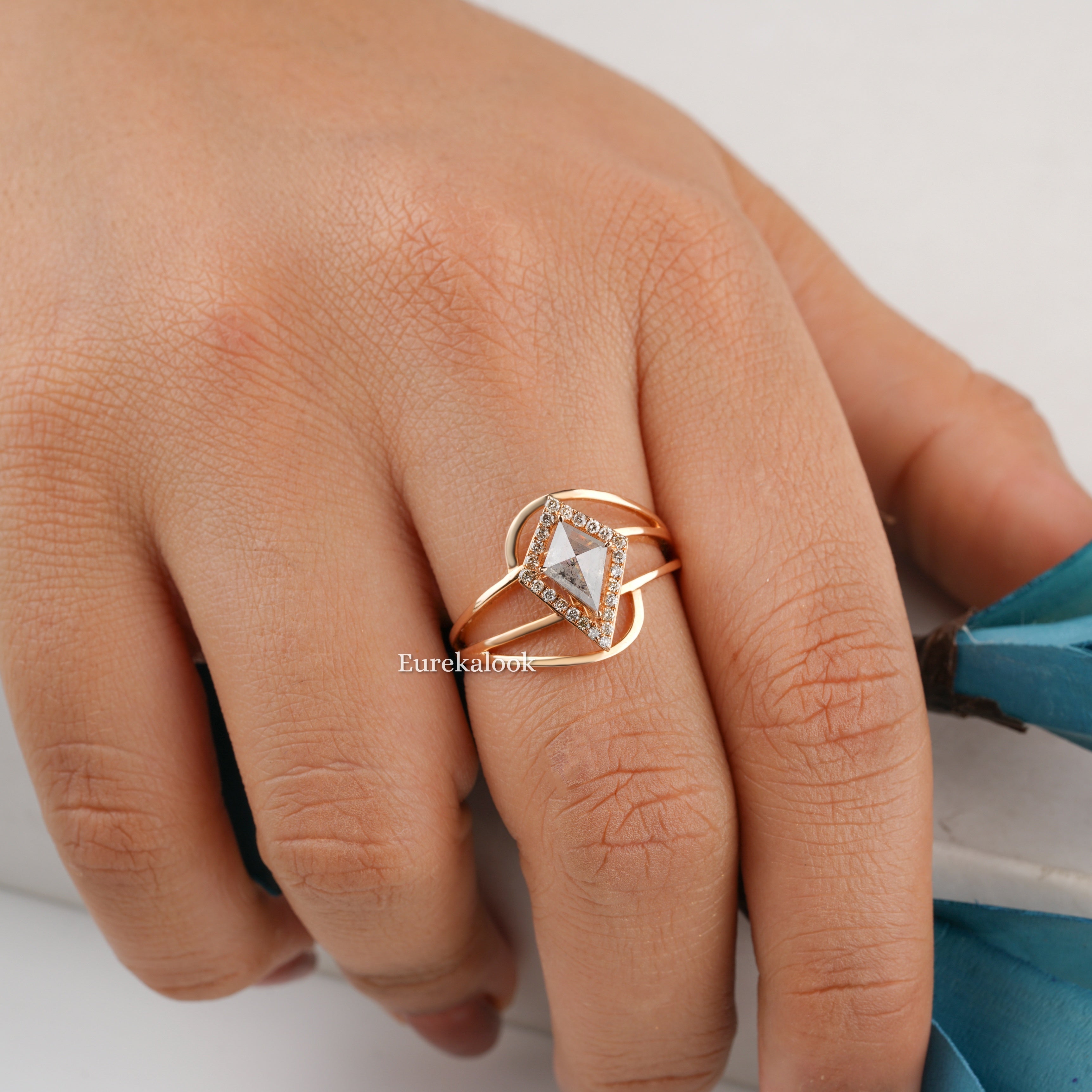 Vintage Kite Cut Halo Gray Diamond Engagement Ring - Eurekalook