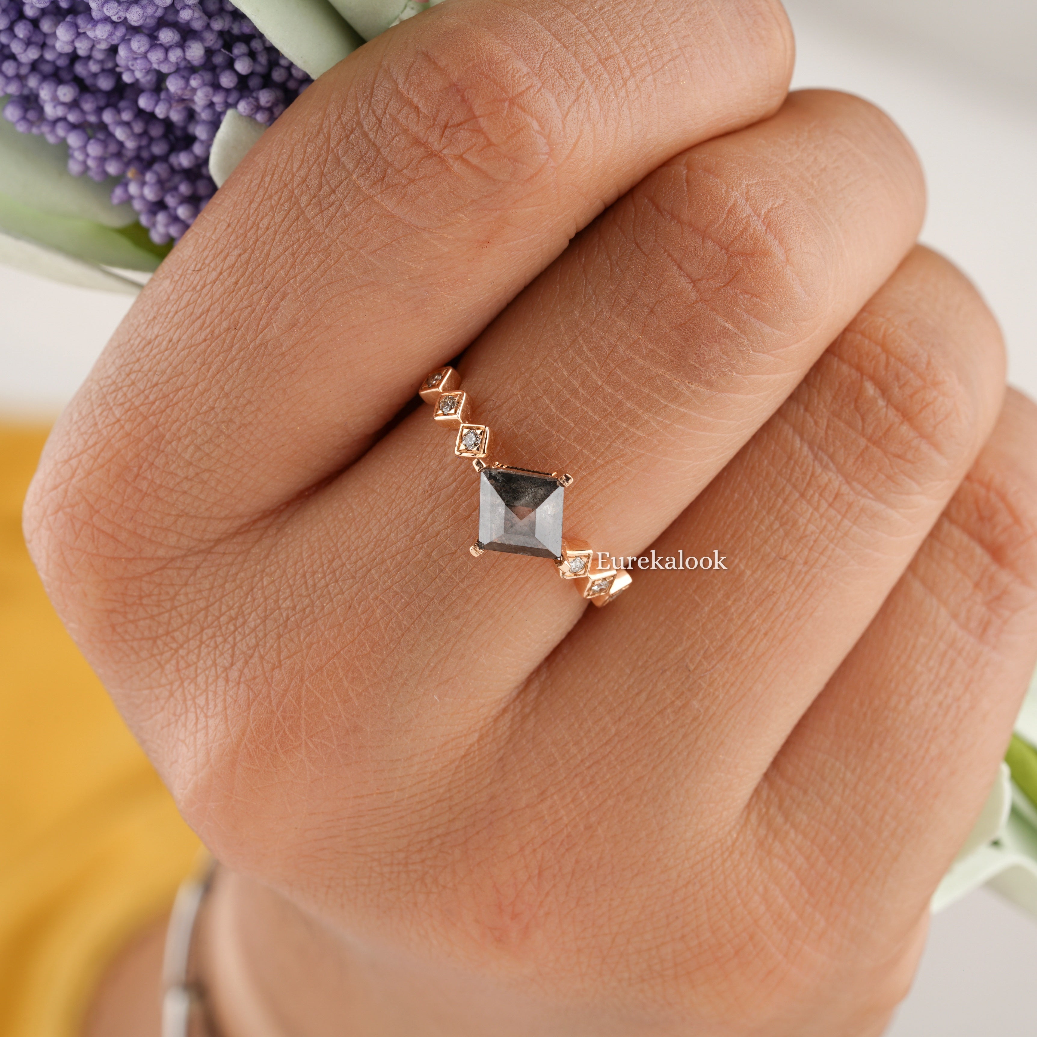 Art Deco Salt and Pepper Diamond Engagement Ring - Eurekalook