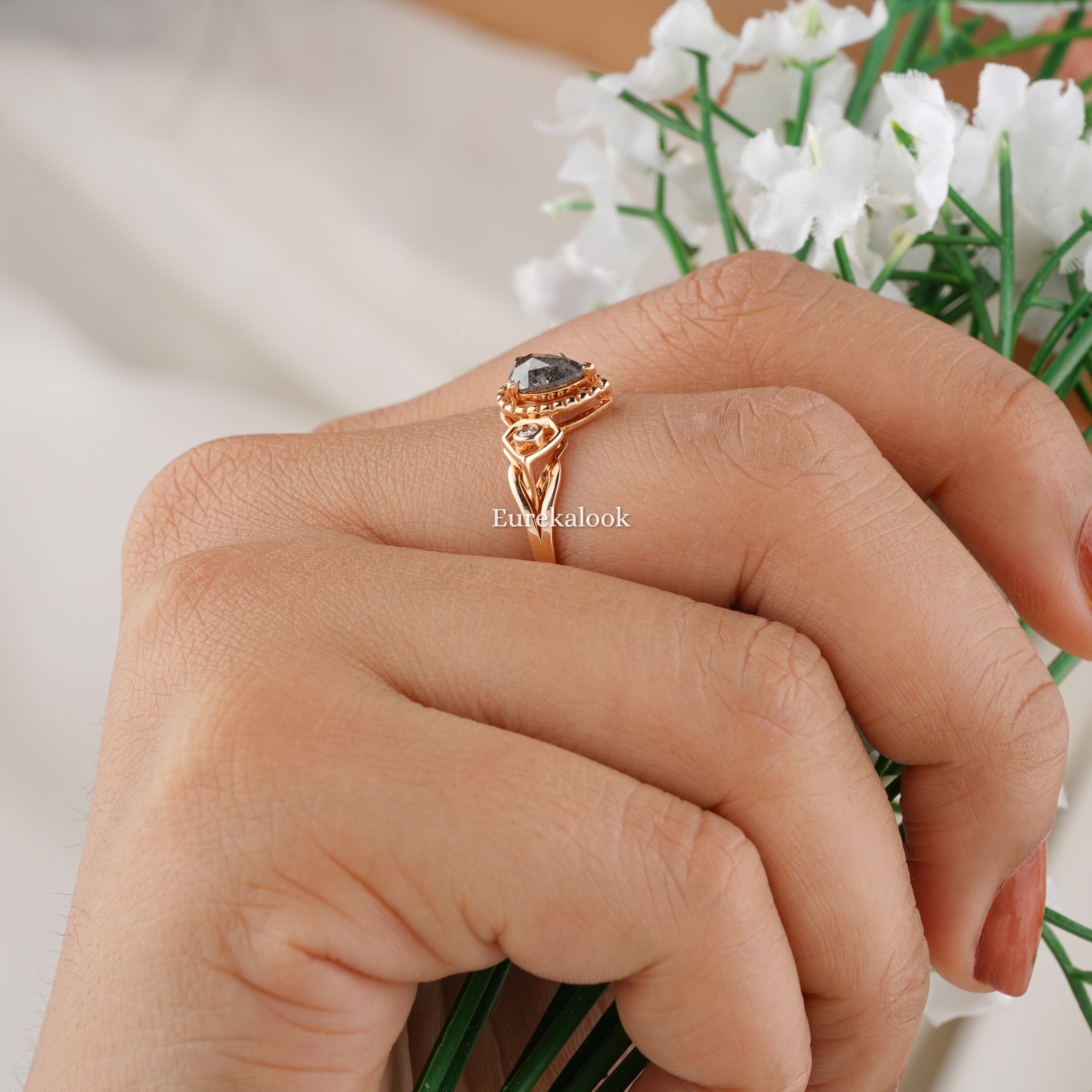 Art Deco Salt and Pepper Diamond Wedding Ring Set - Eurekalook