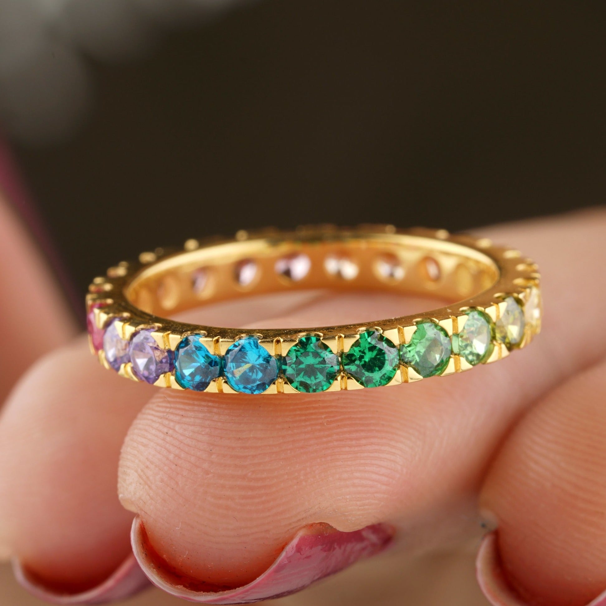 Unique Multi Color Gemstone Diamond Wedding Band - Eurekalook