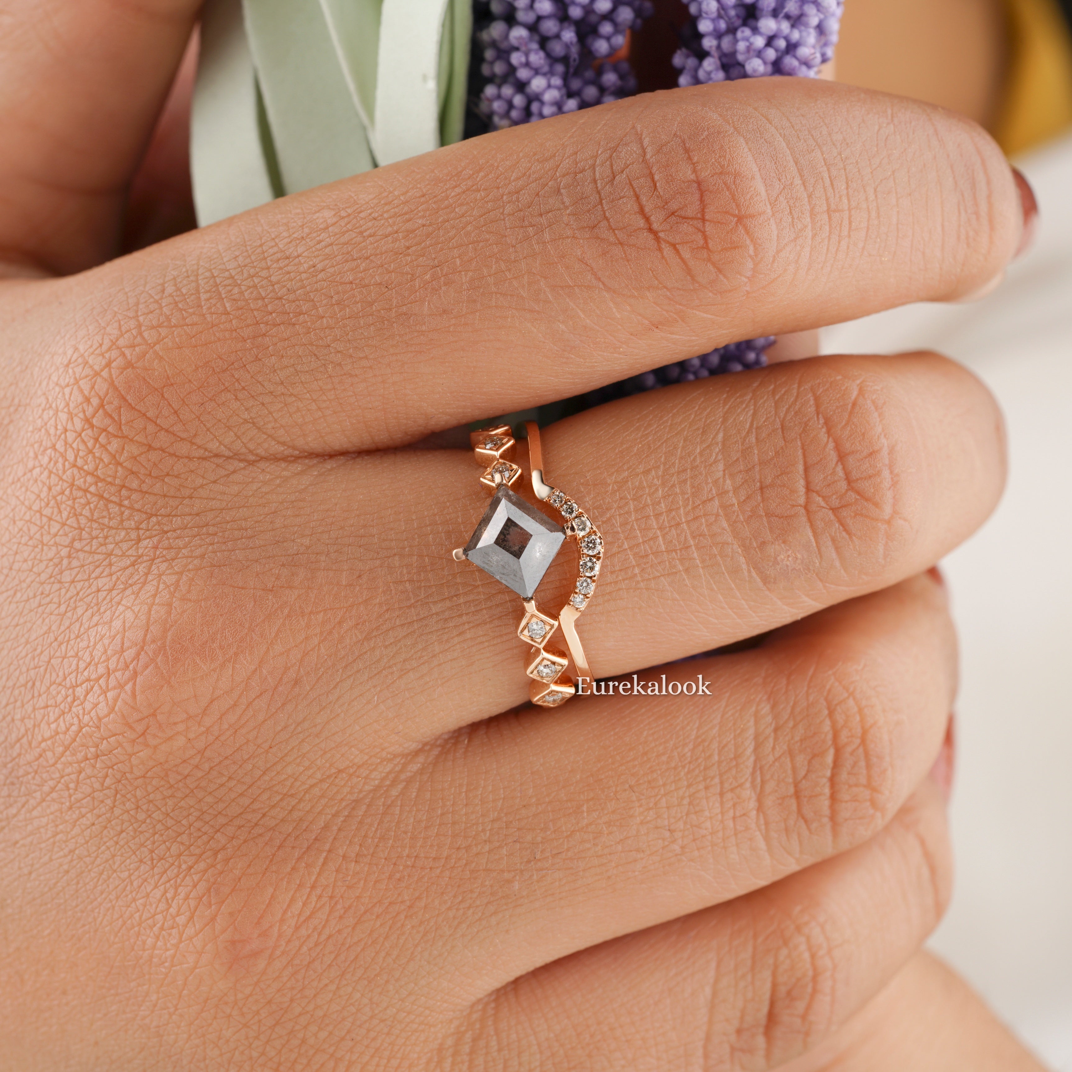 Art Deco Kite Cut Diamond Wedding Ring Set - Eurekalook