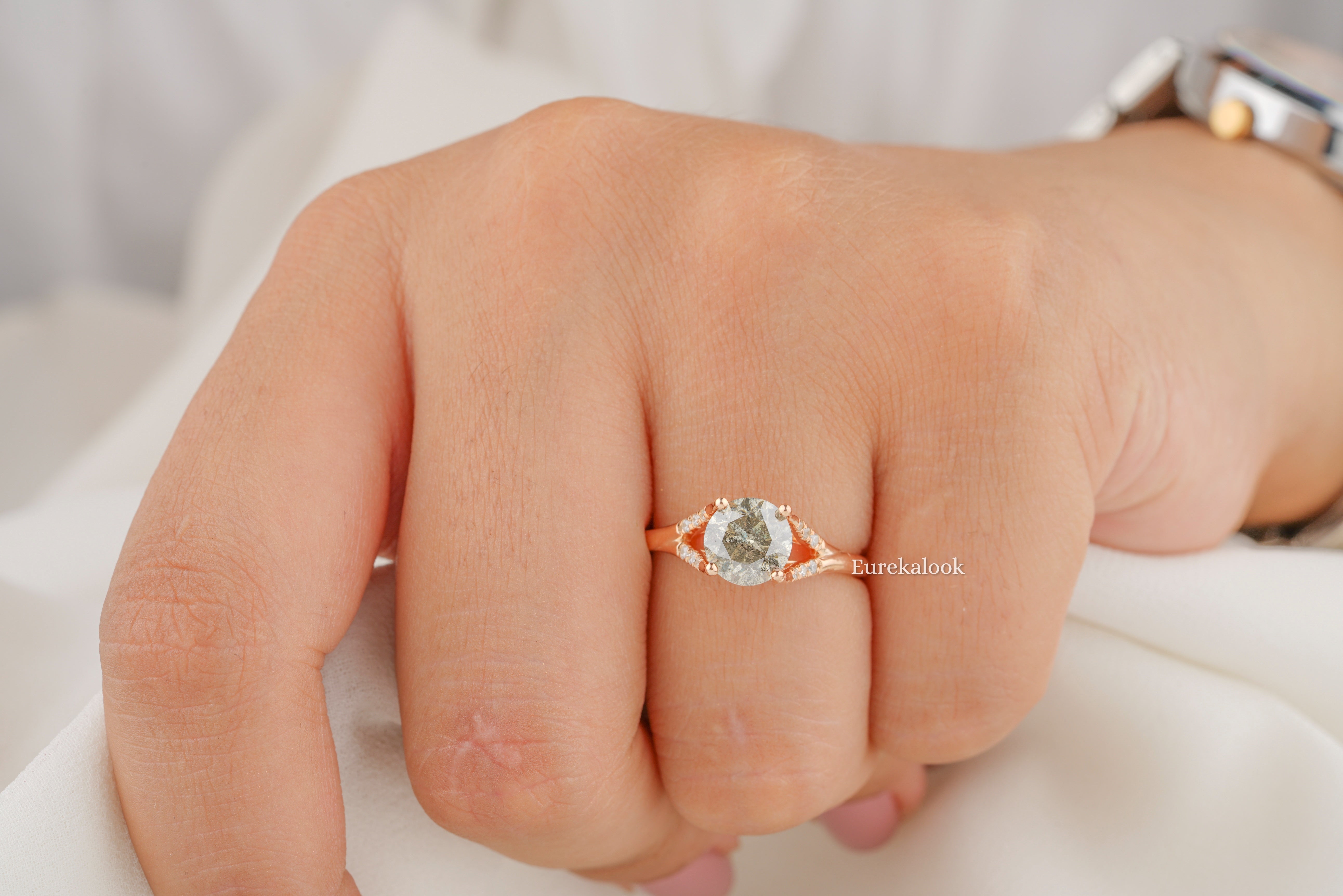 Round Cut Salt and Pepper Diamond Wedding Ring - Eurekalook
