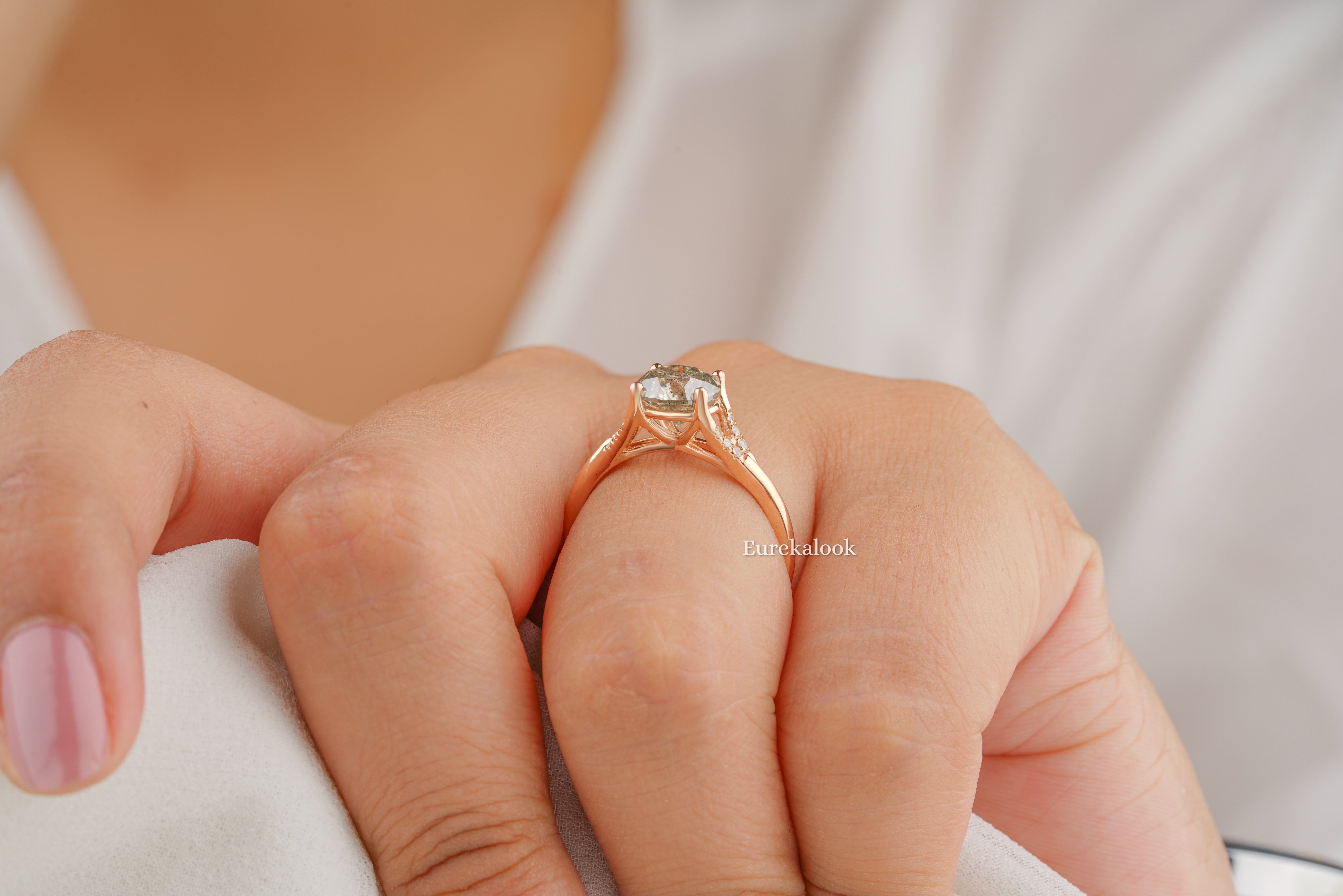 Round Cut Salt and Pepper Diamond Wedding Ring - Eurekalook