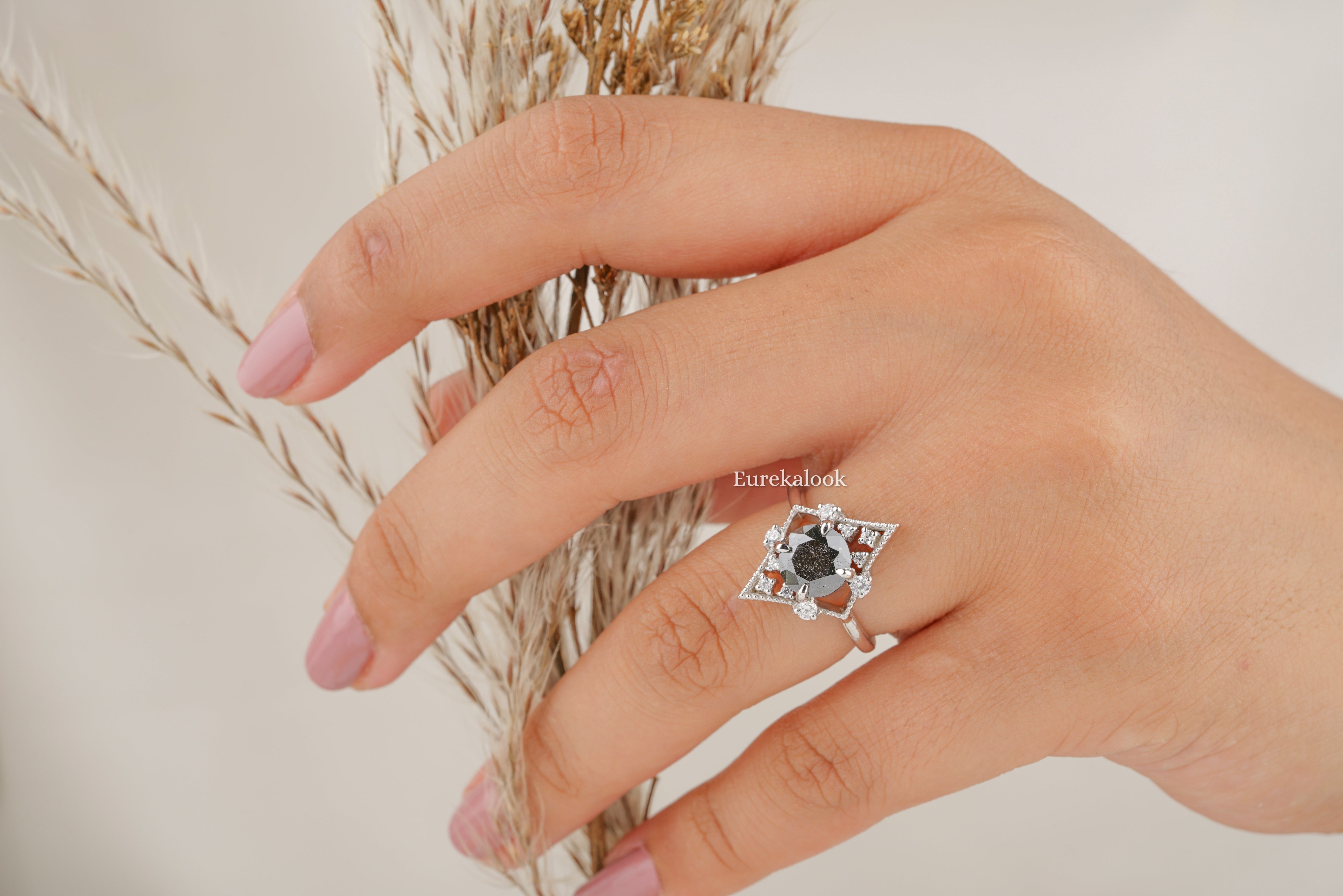 Salt and Pepper Diamond Cluster Engagement Ring - Eurekalook