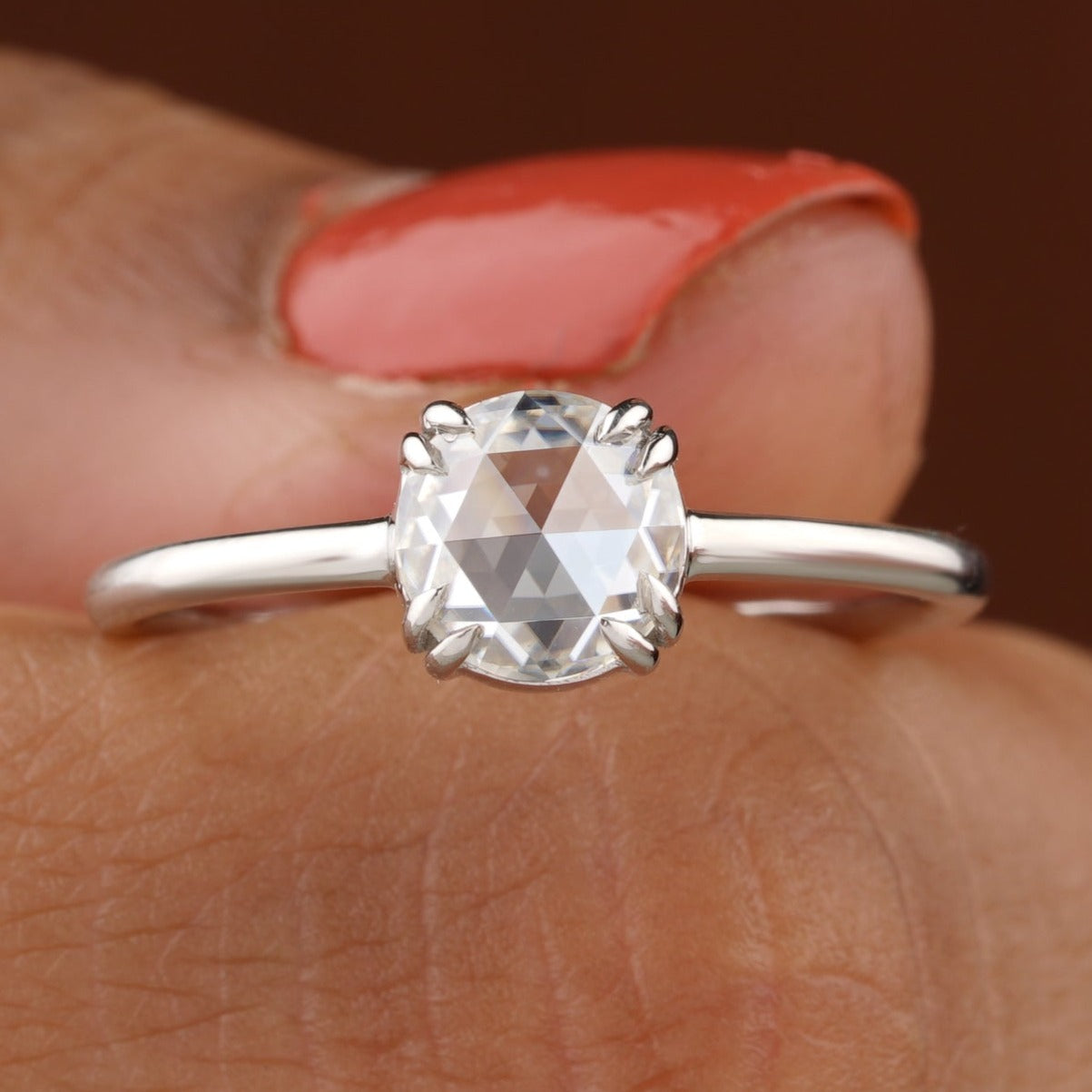 Rose Cut Moissanite Double Prong Engagement Ring - Eurekalook