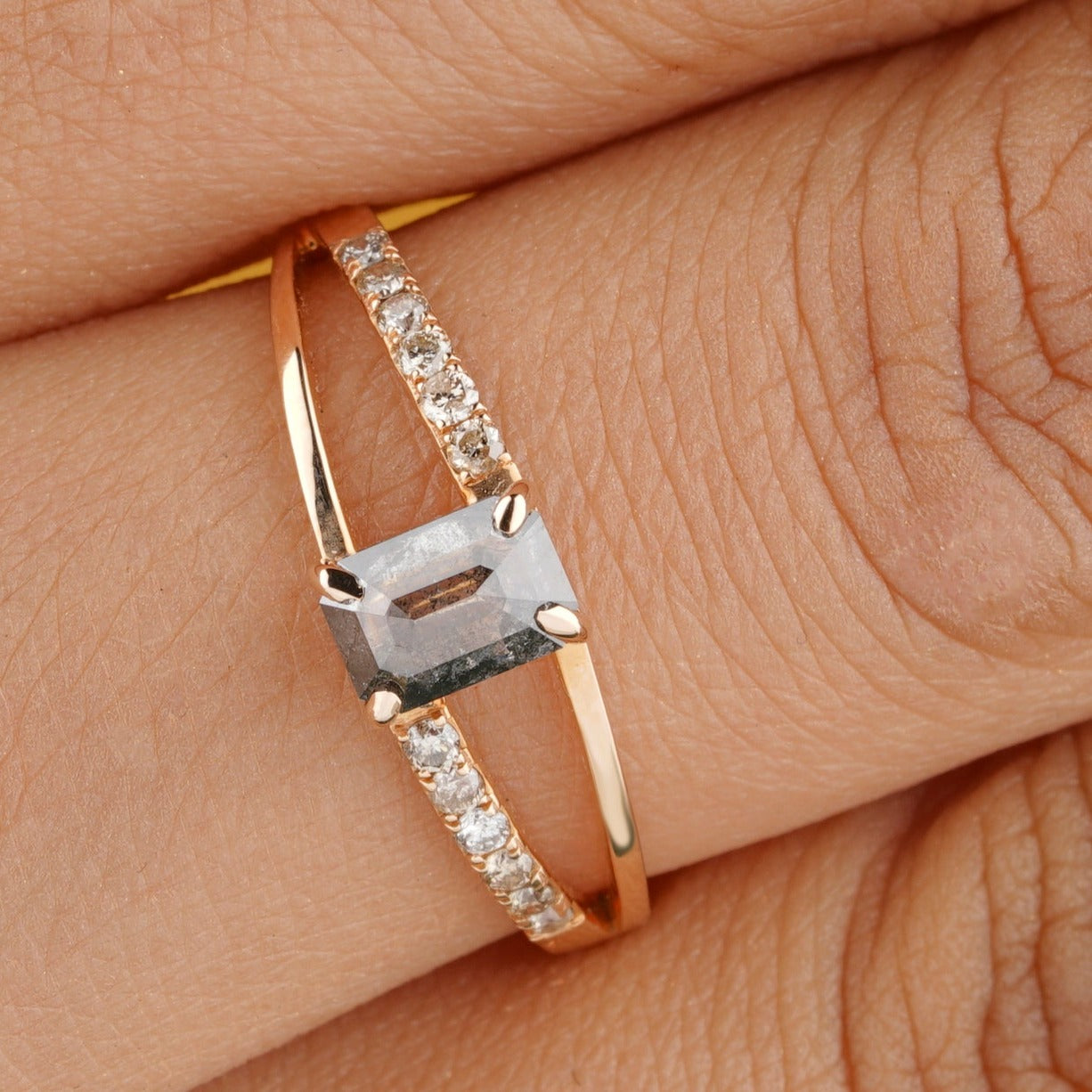 Salt and Pepper Diamond Minimalist Engagement Ring - Eurekalook