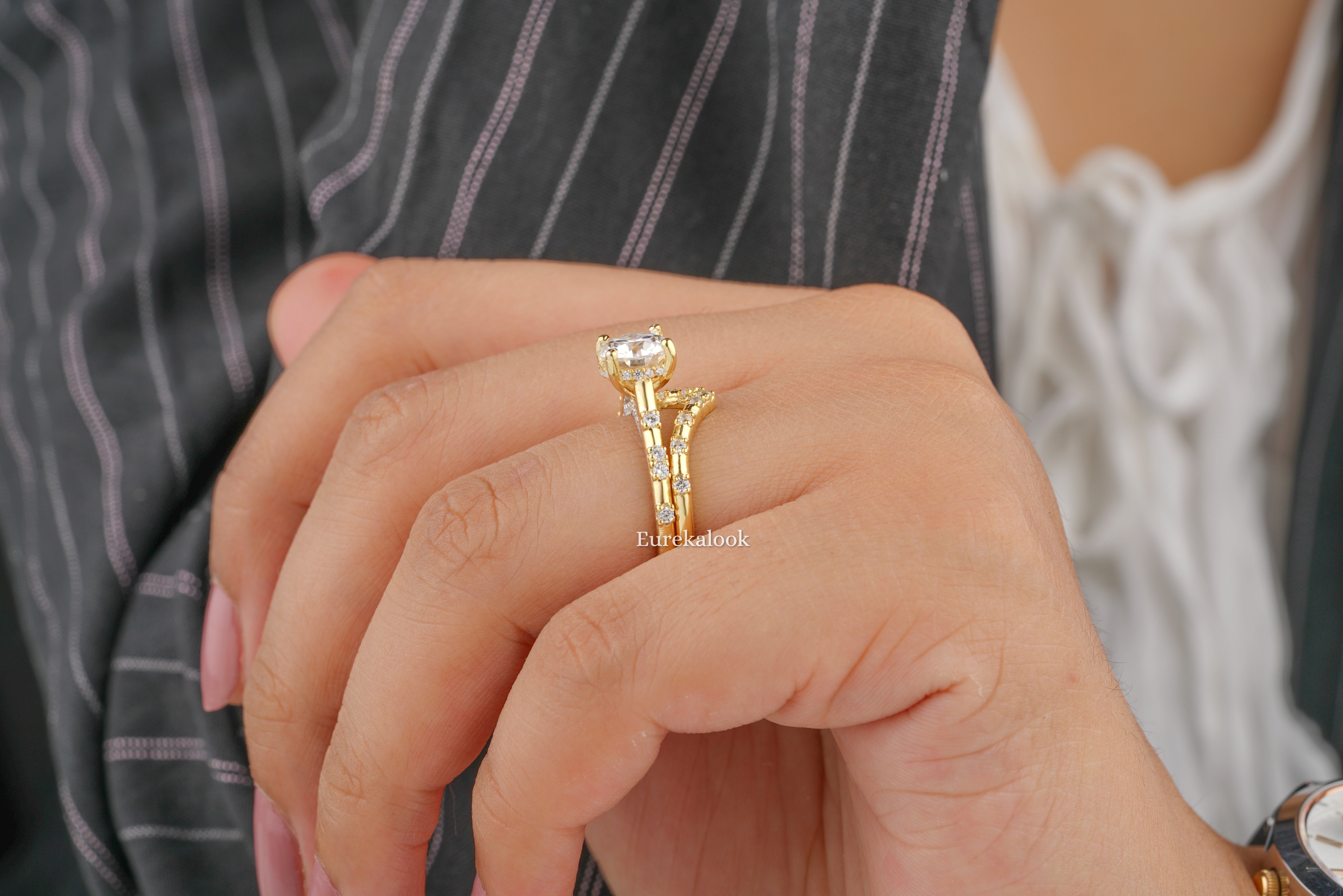 Art Deco Round Cut Moissanite Bridal Ring Set - Eurekalook