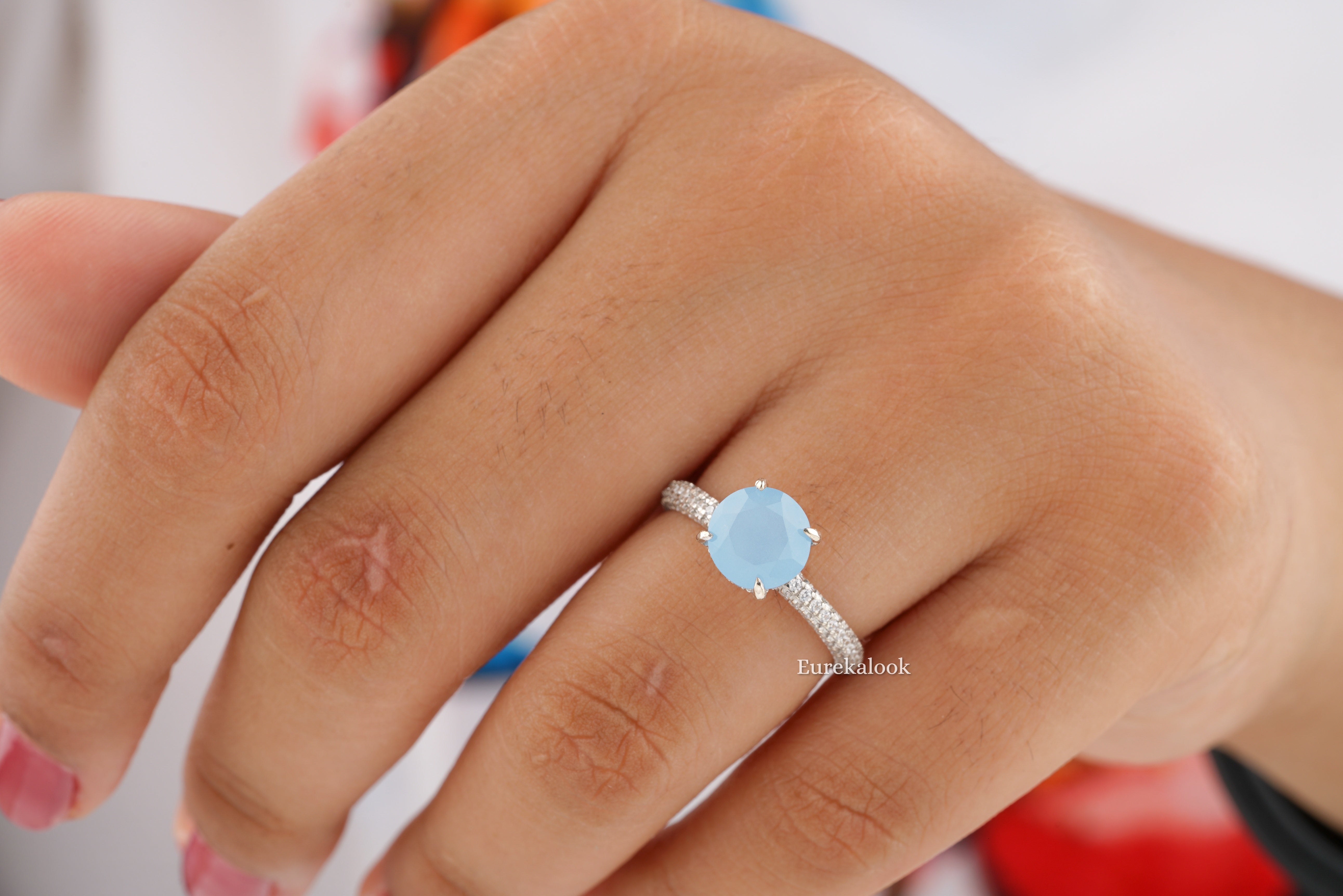 Round Cut Blue Onyx Diamond Engagement Ring - Eurekalook