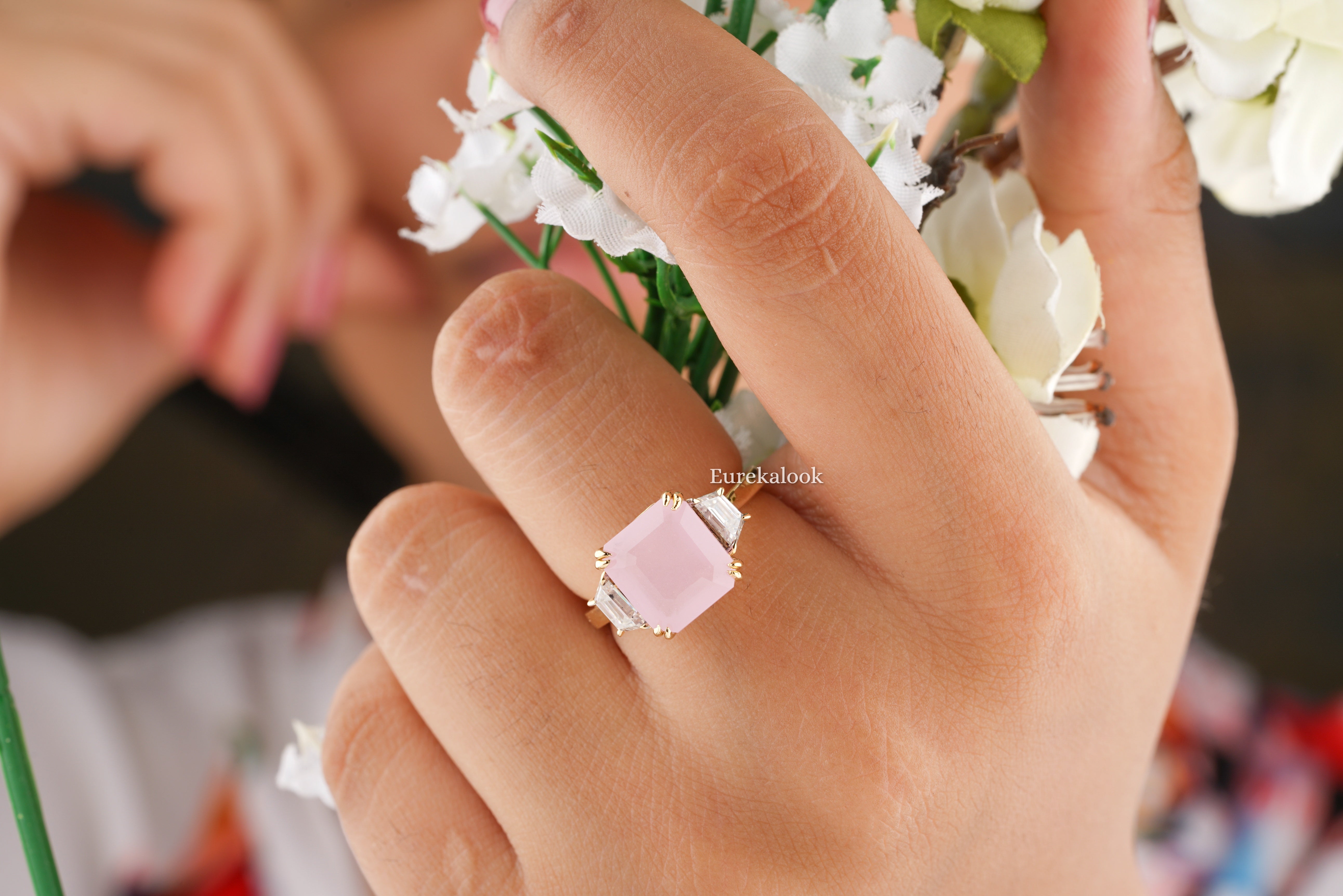 Antique Asscher Cut Rose Quartz Engagement Ring - Eurekalook