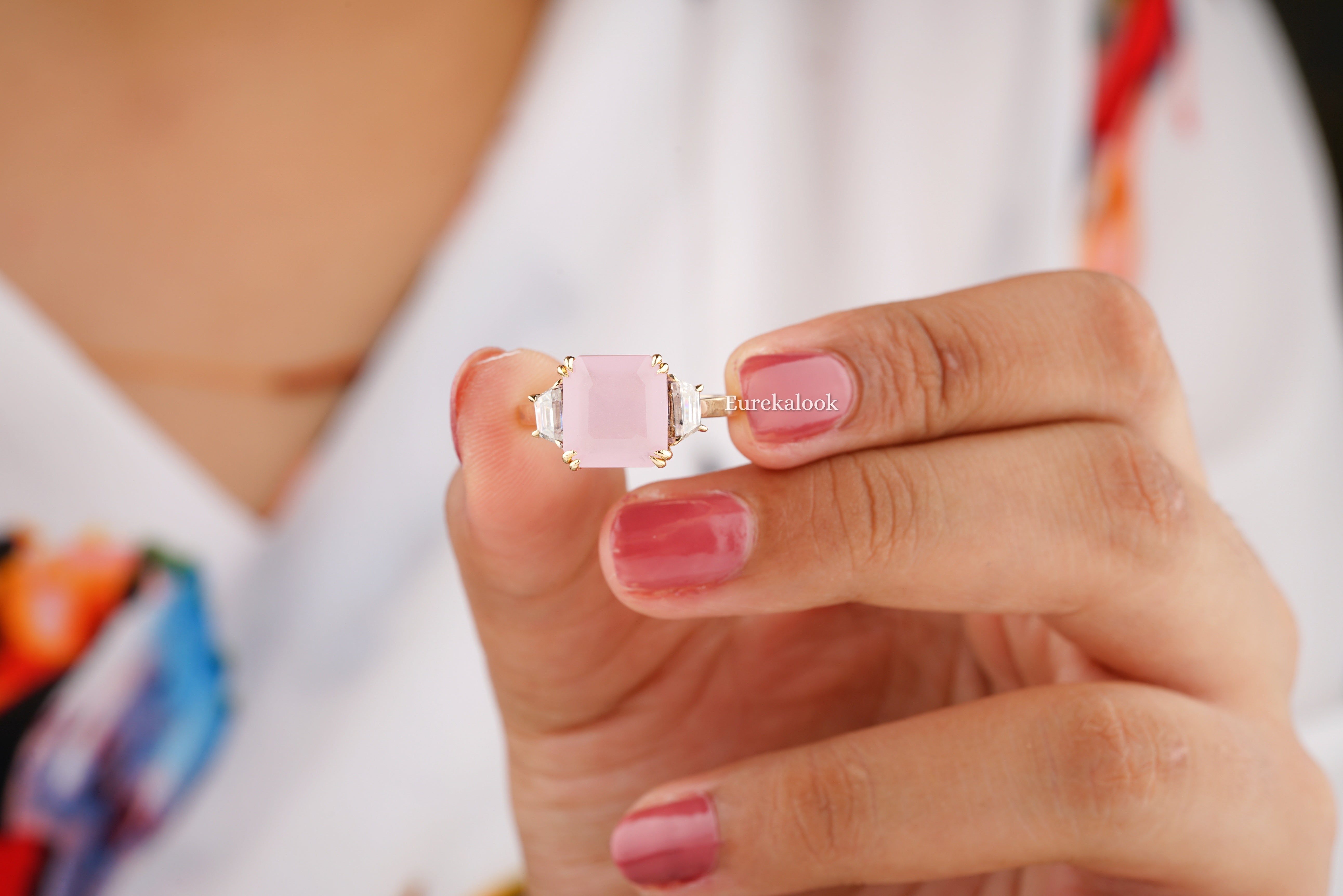 Antique Asscher Cut Rose Quartz Engagement Ring - Eurekalook