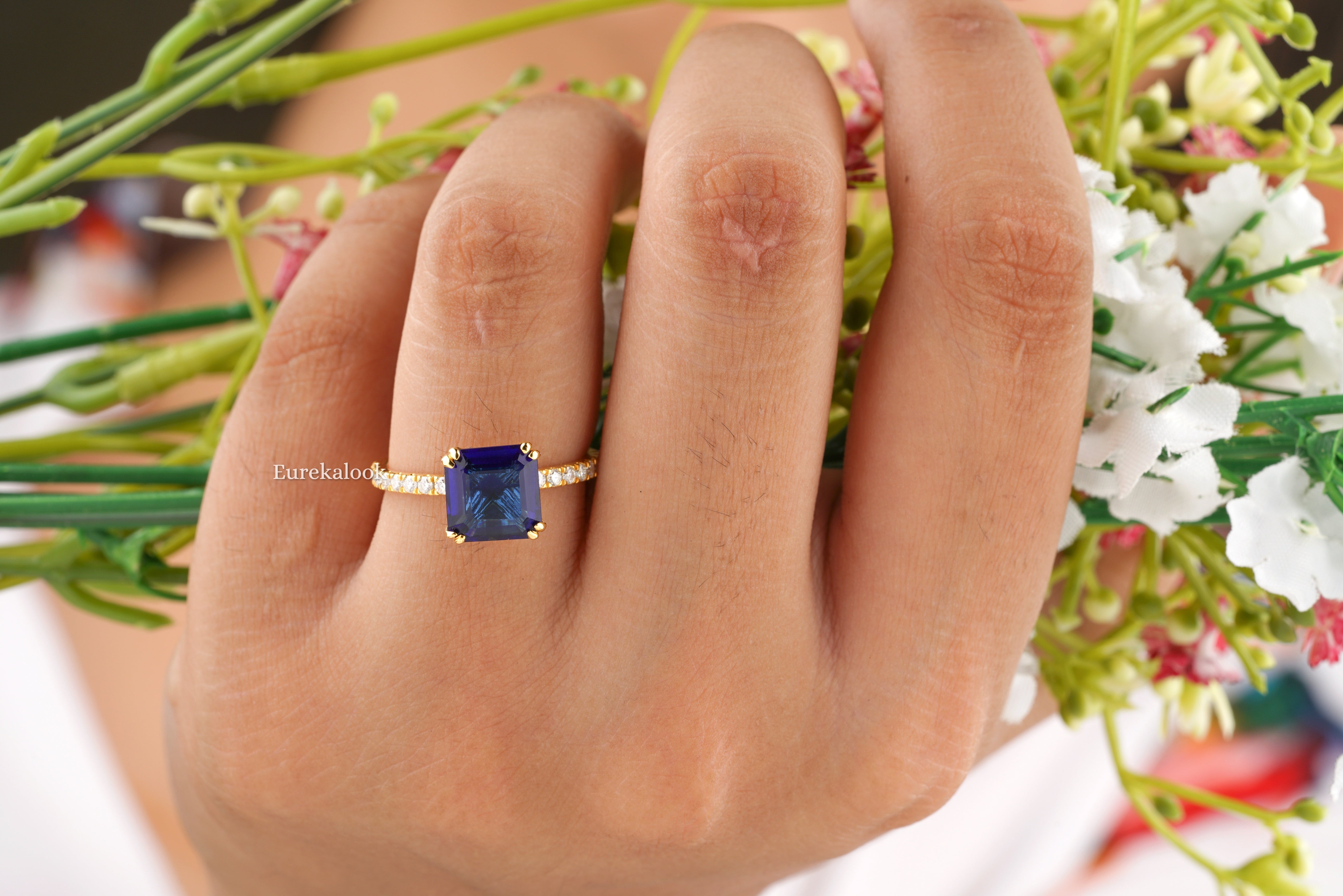 Unique Radiant Cut Blue Sapphire Engagement Ring